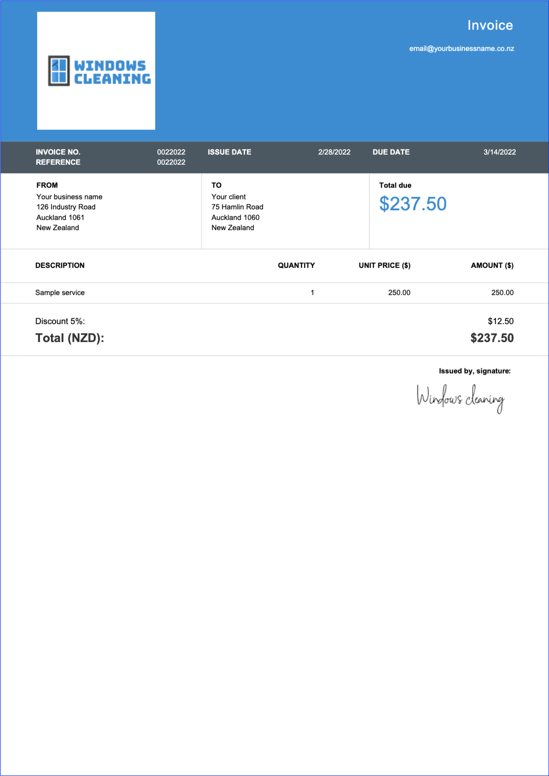 New Zealand Invoice Template Free Editable Billdu