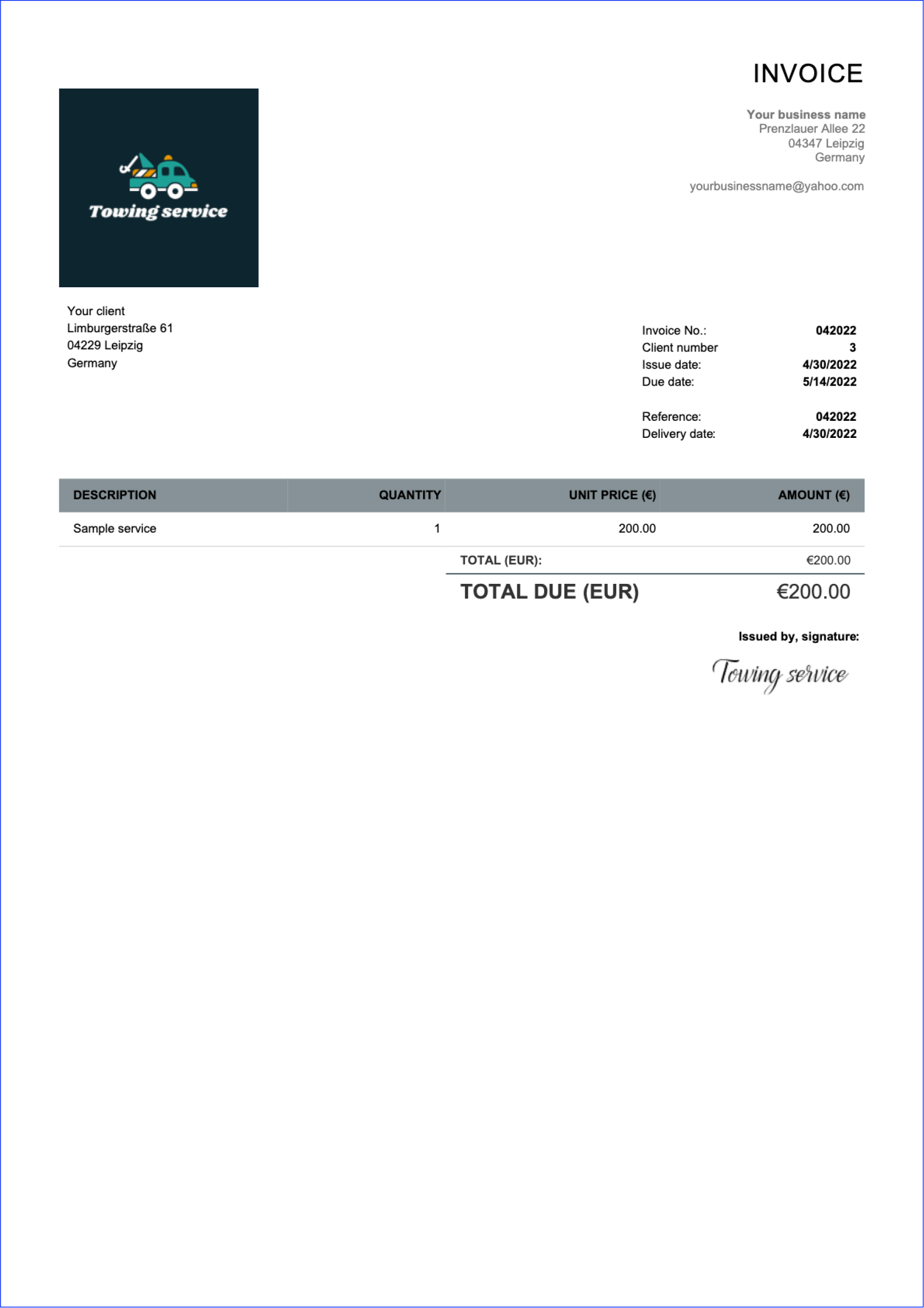invoice template in excel free download