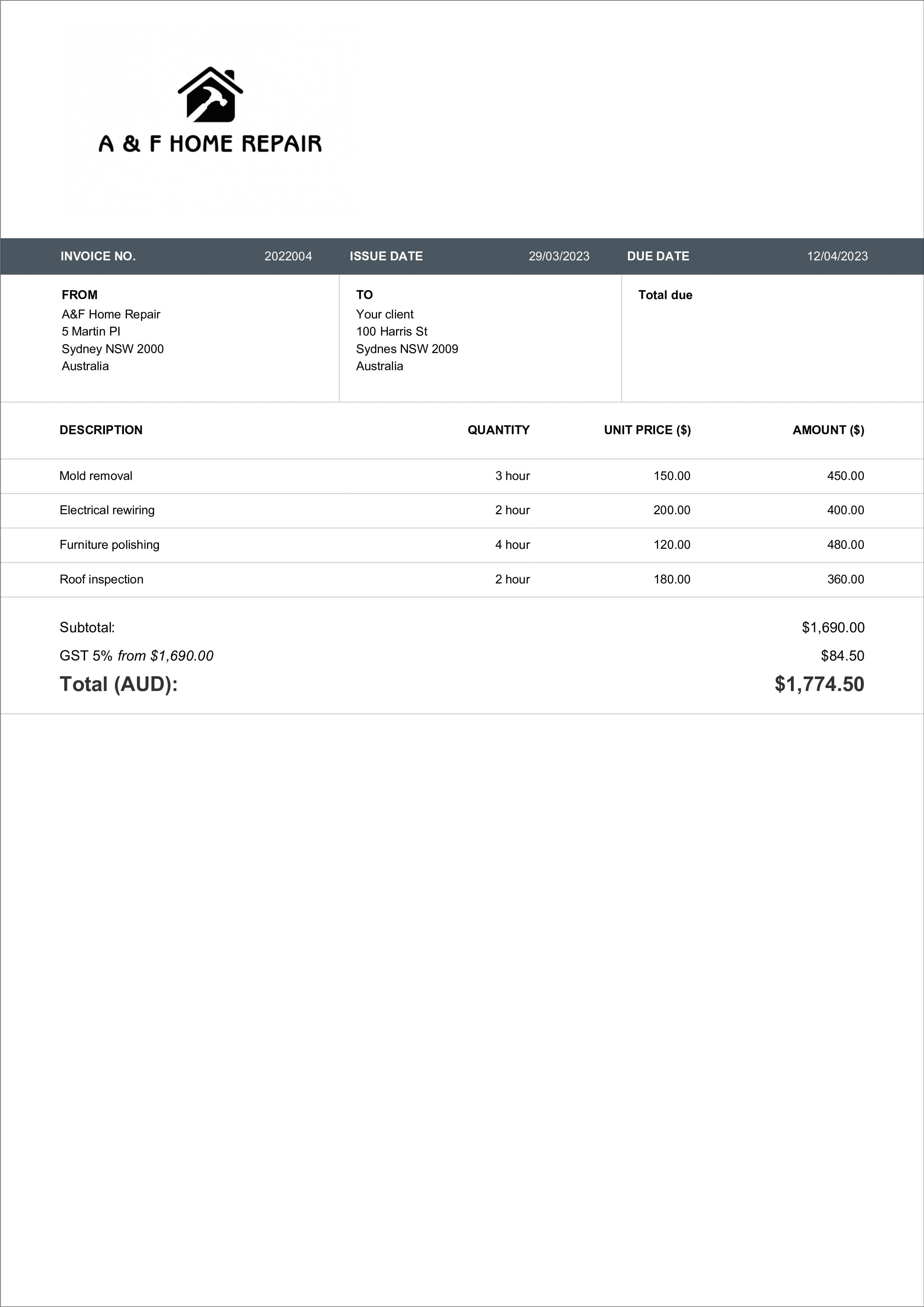 download modern construction invoice layout