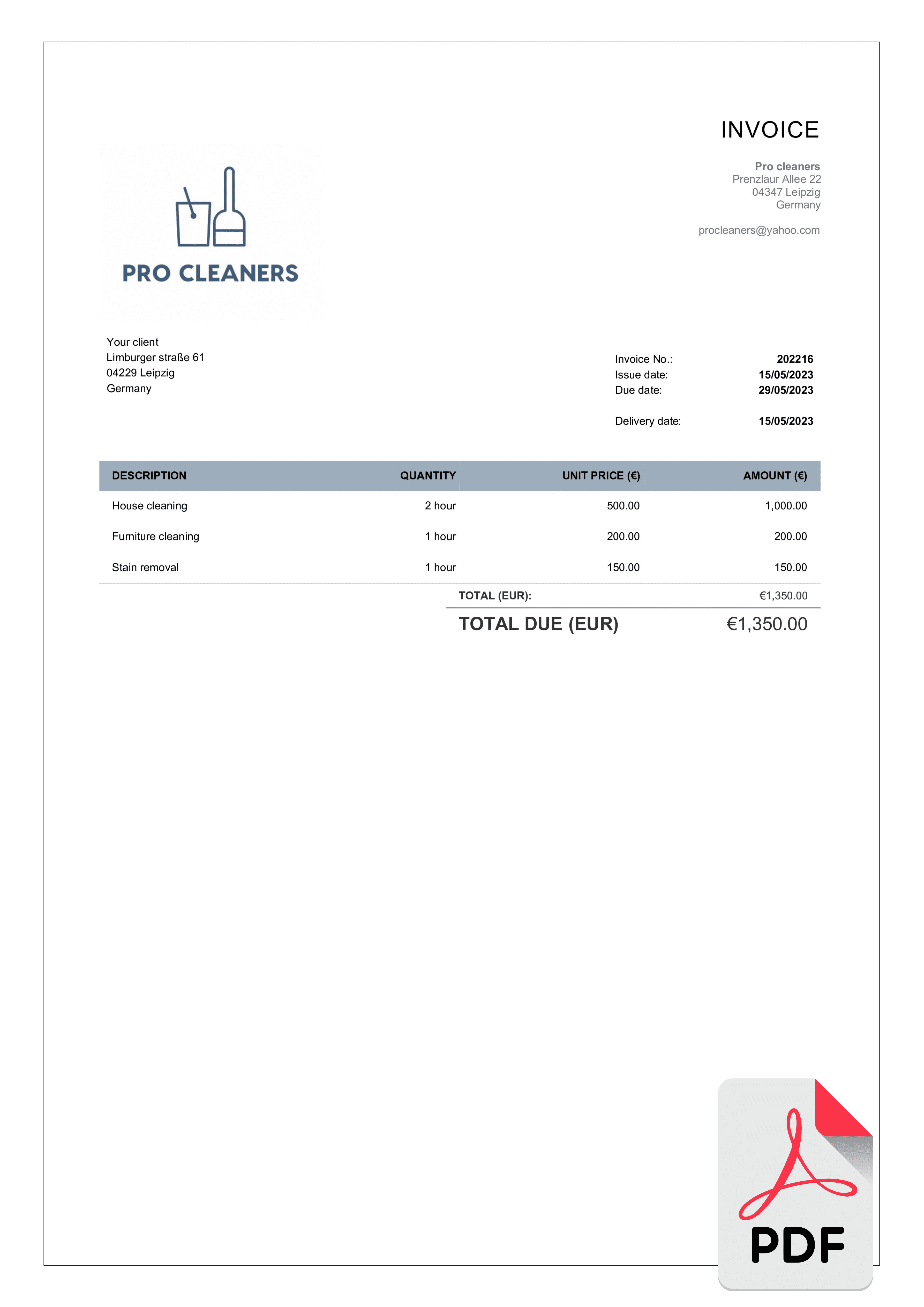 Free Professional Cleaning Invoice Templates In PDF Billdu