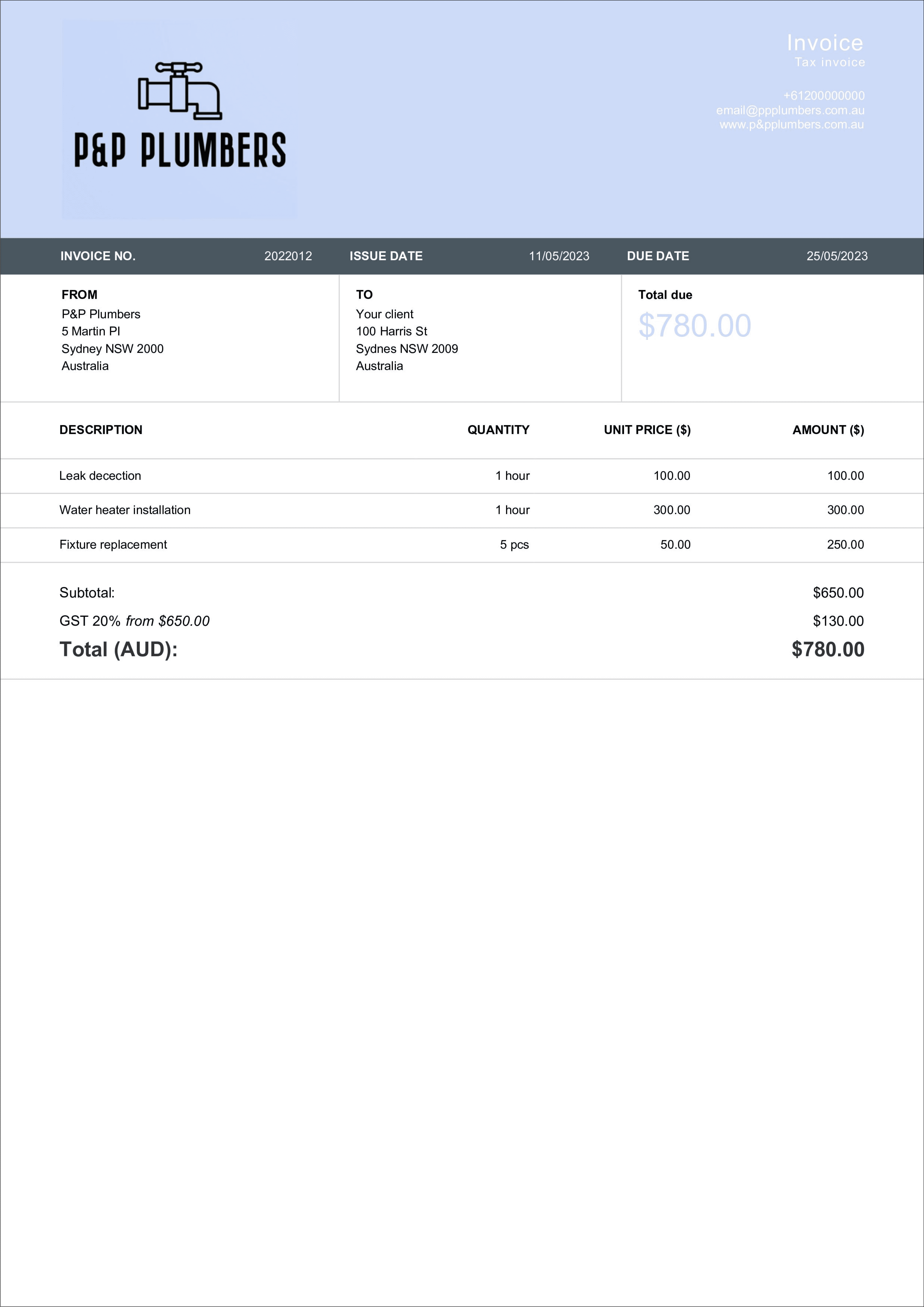 download plumbing invoice layout