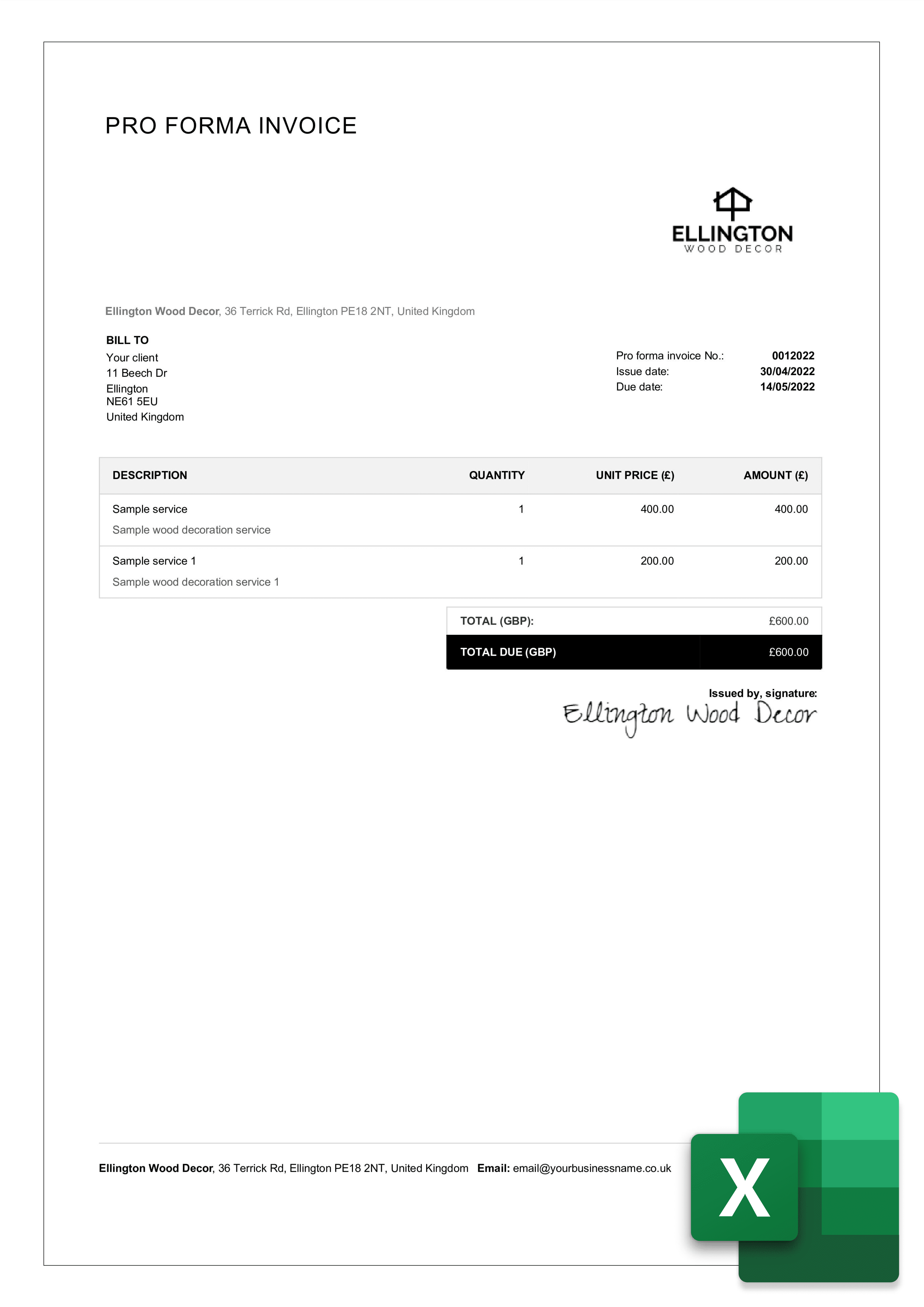 excel billing invoice template