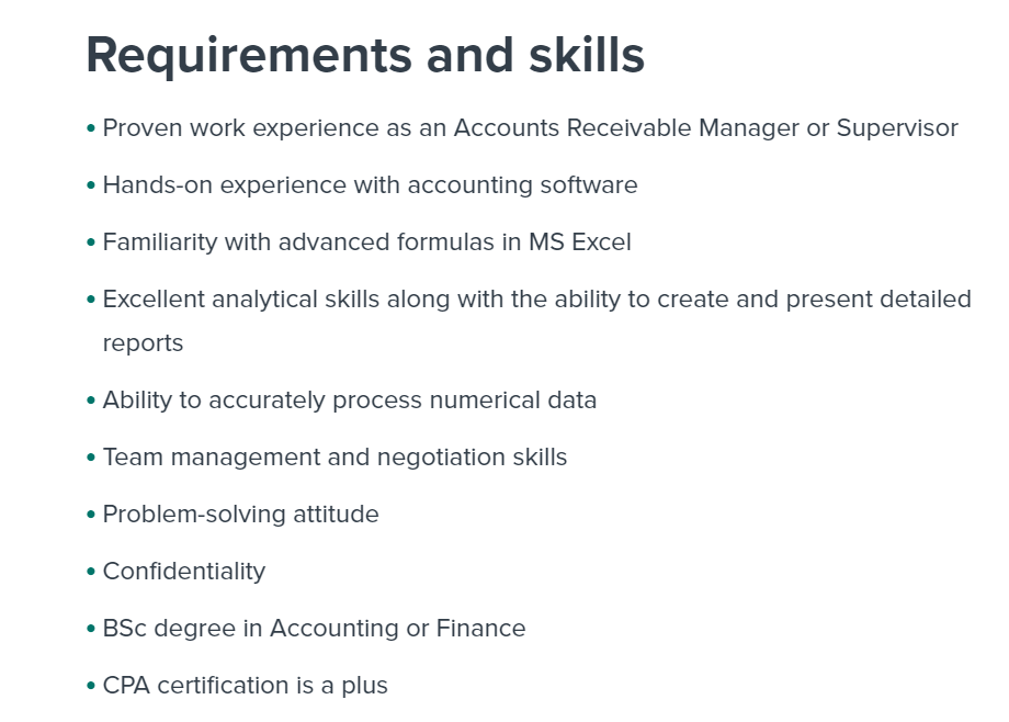 An example job description of an accounts receivable manager