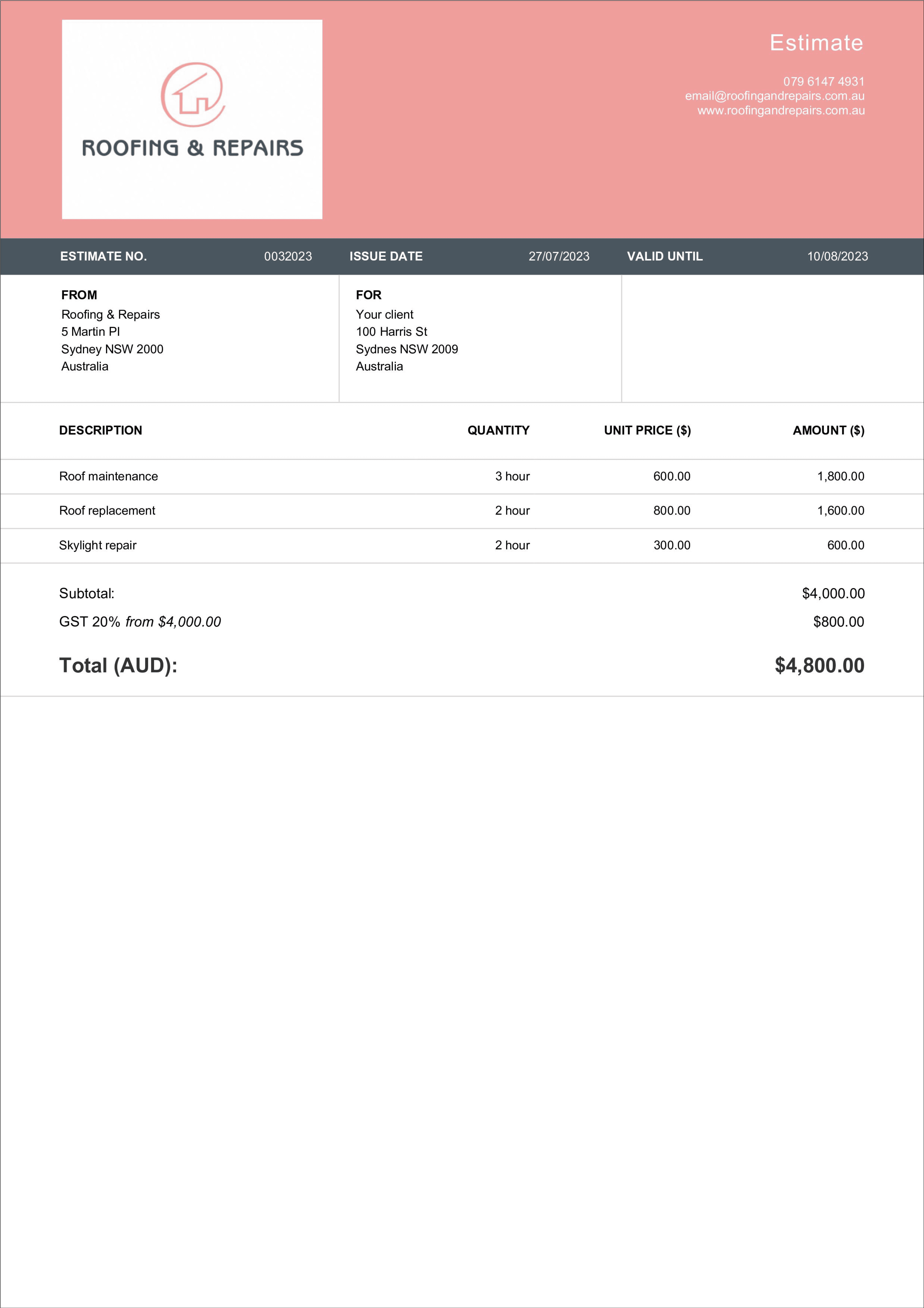 download fillable roofing estimate layout