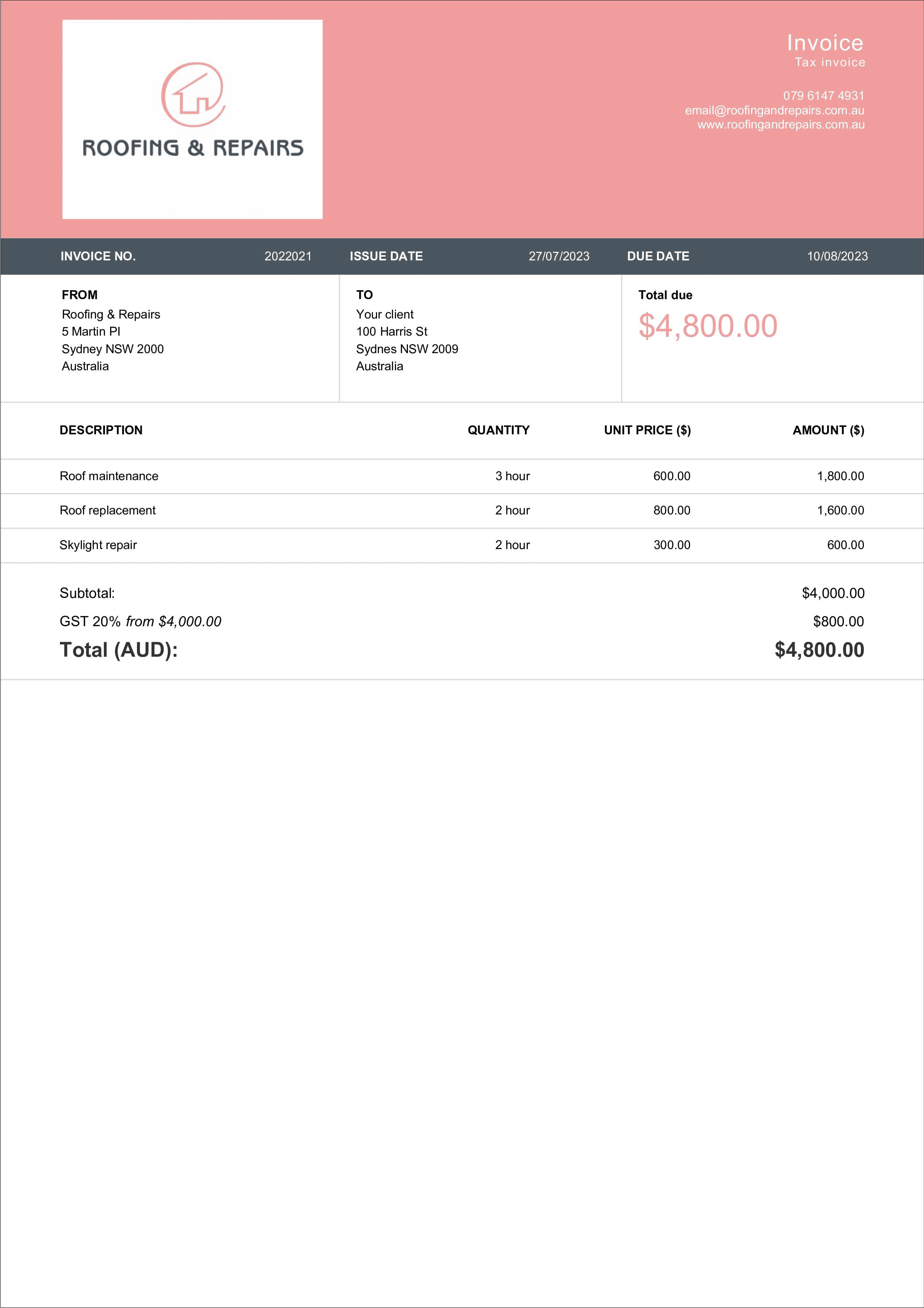 download fillable roofing invoice layout