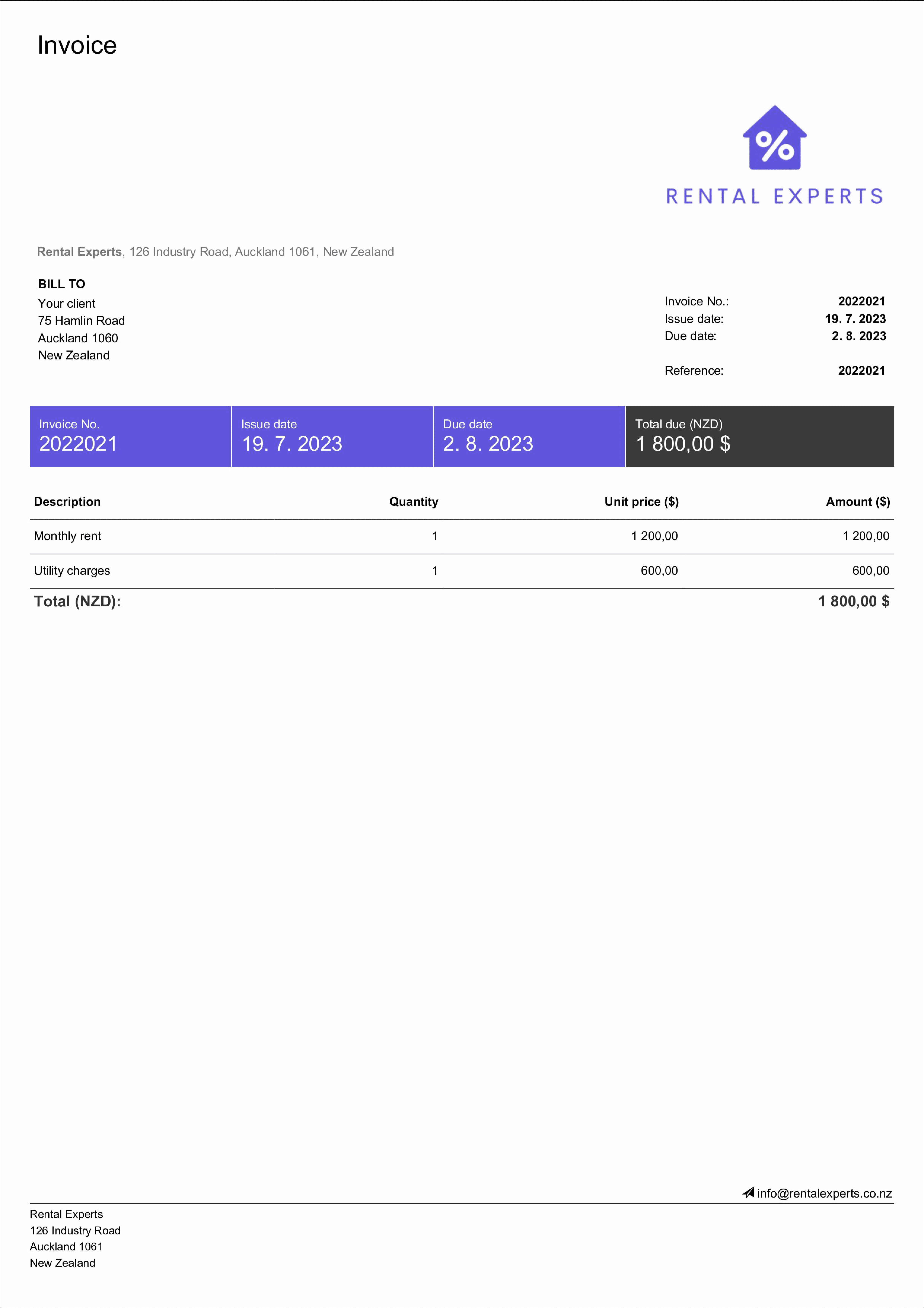 free rental invoice template