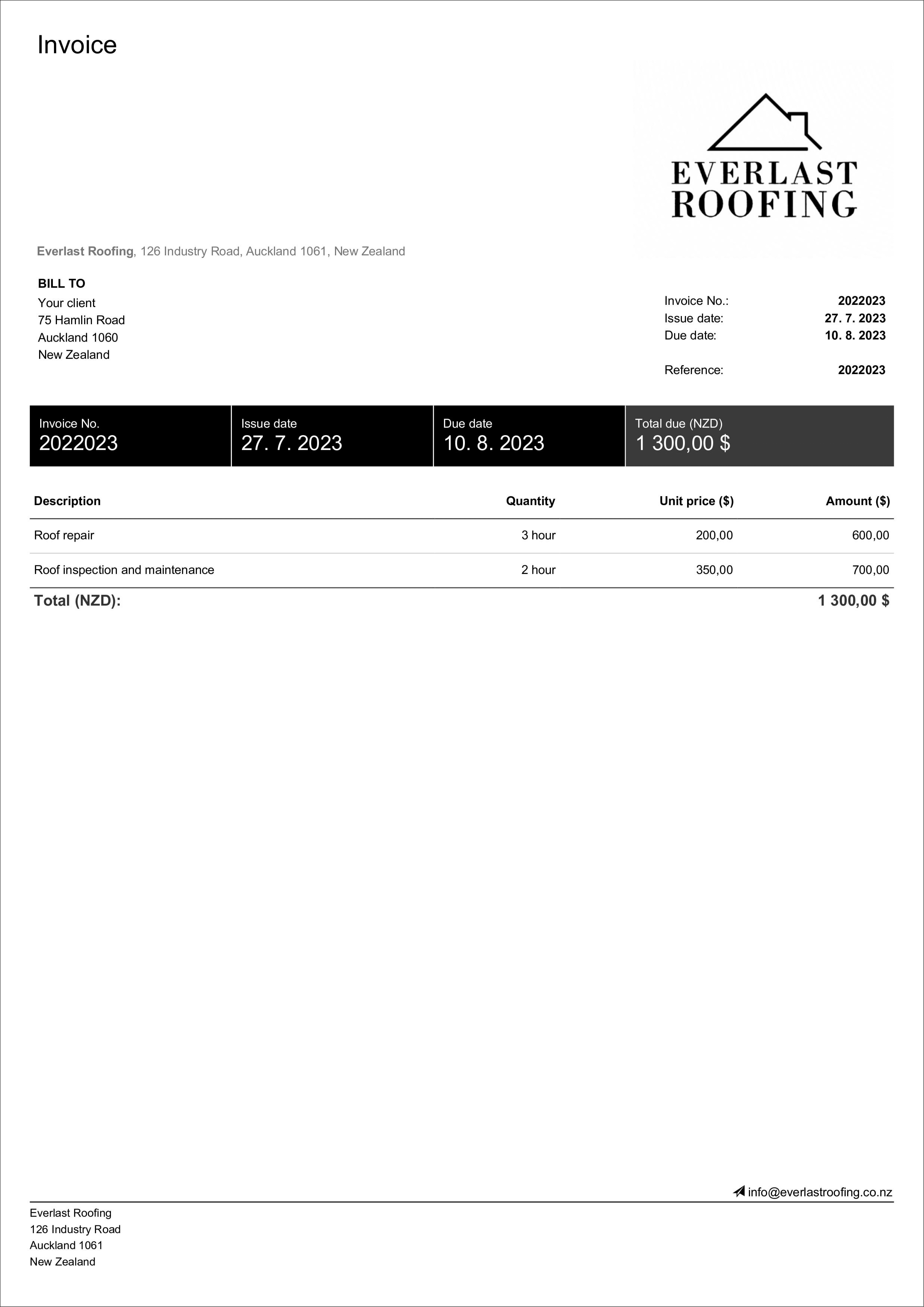 free roofing invoice template