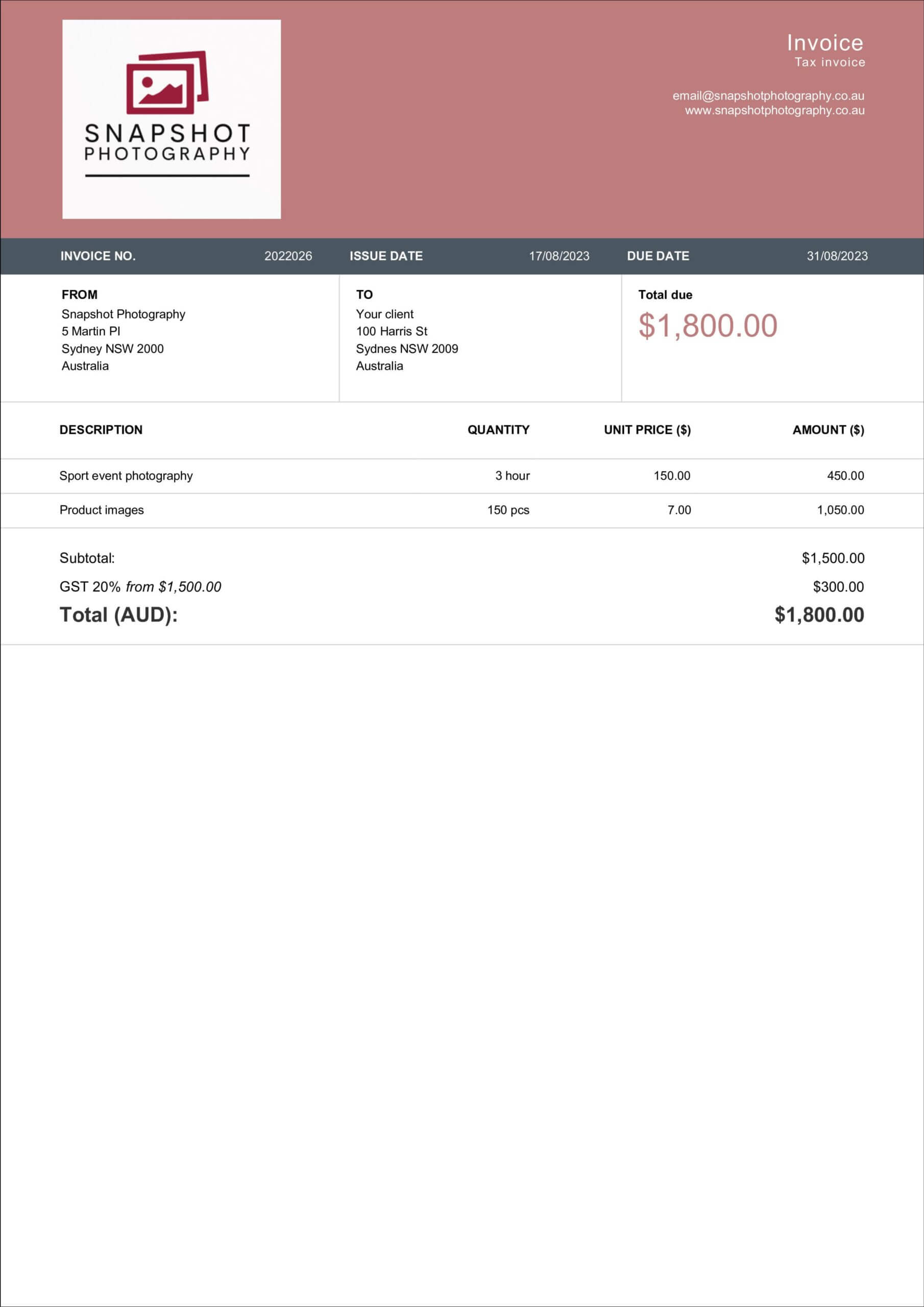 download photography invoice sample