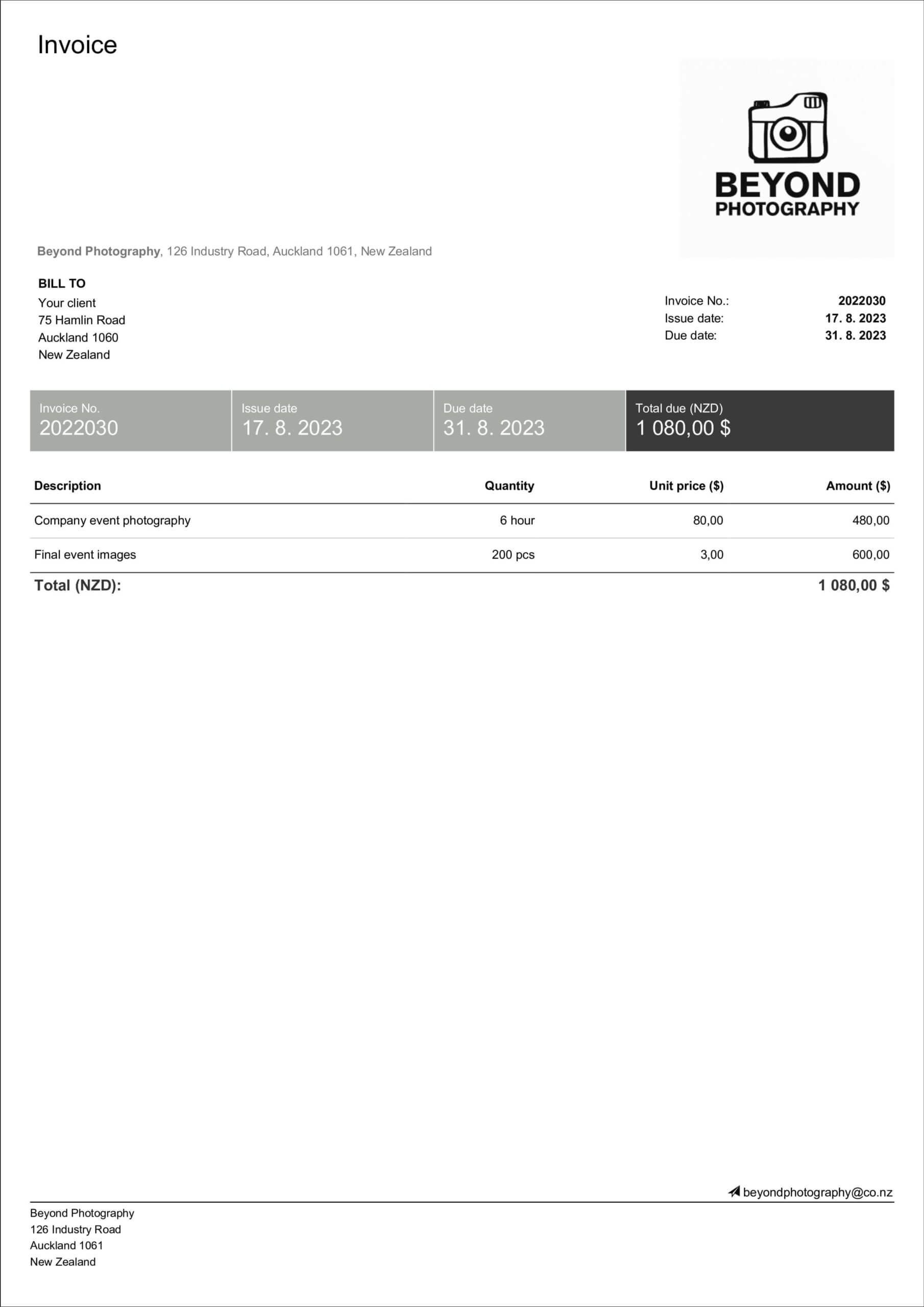 photography invoice template