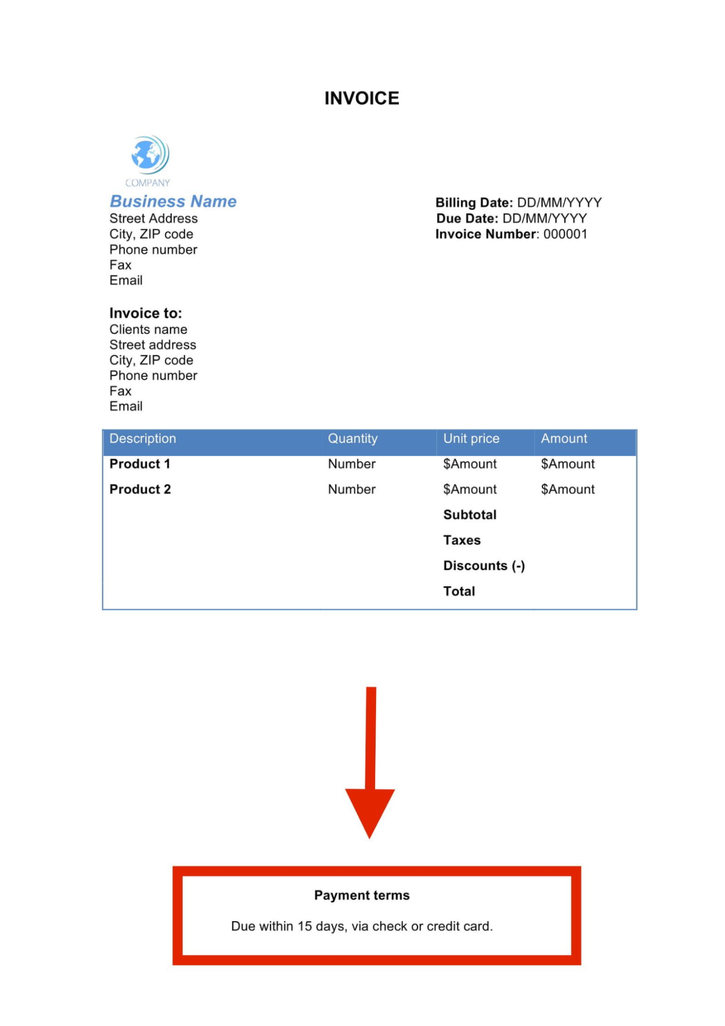 Add Payment Terms in Invoice in Microsoft Word