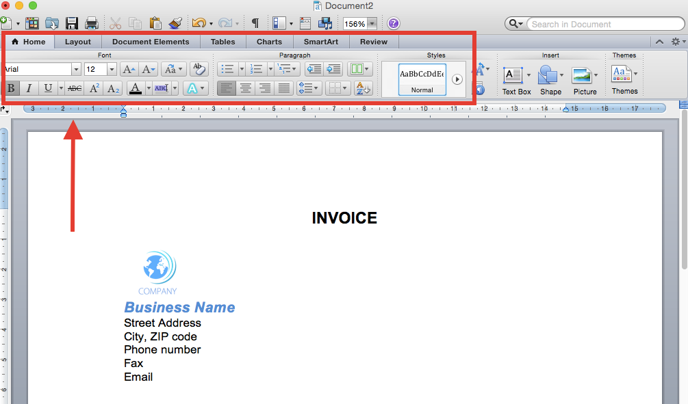 Fonts colors and sizes of invoice in Microsoft Word