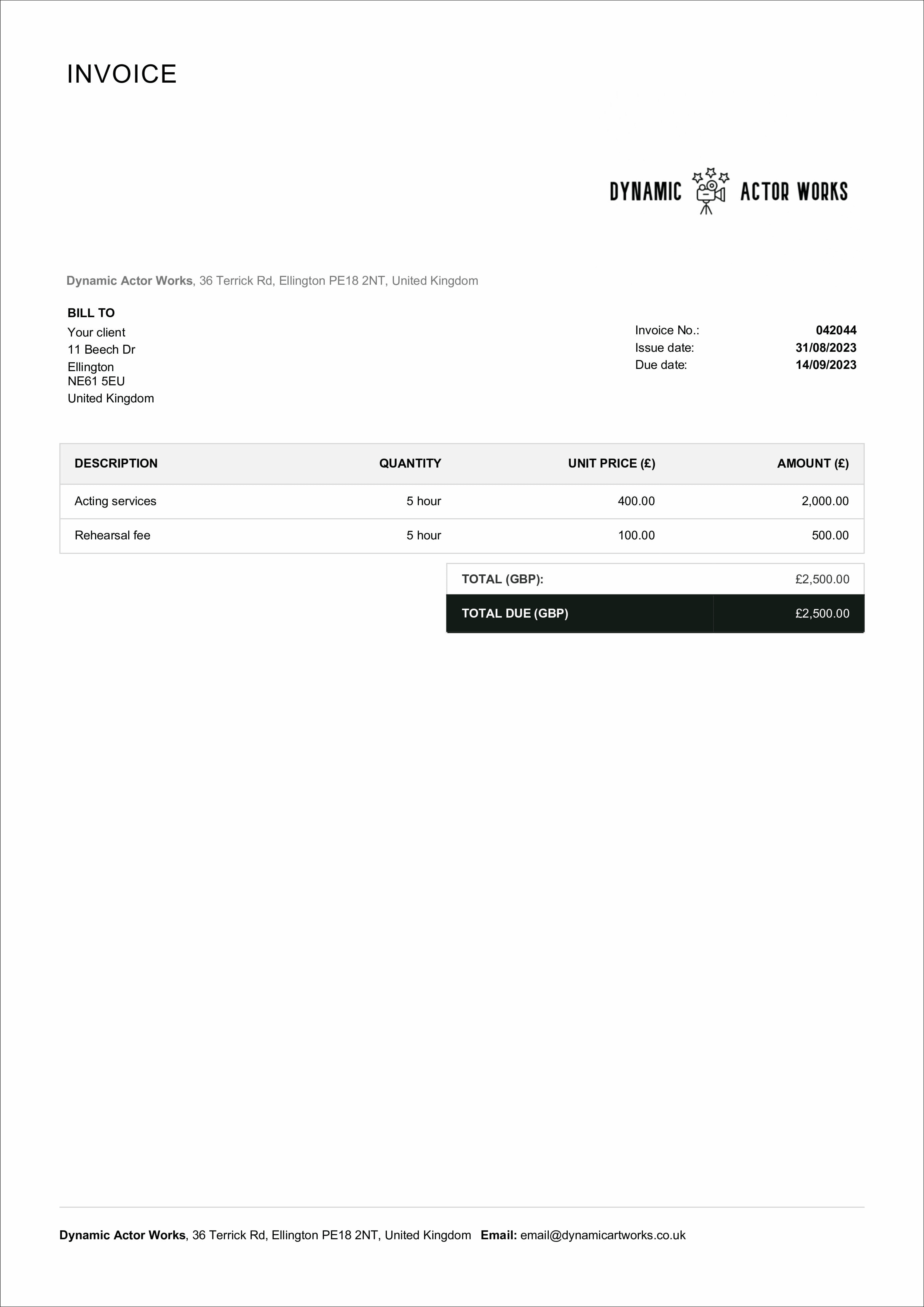 download actor invoice template example