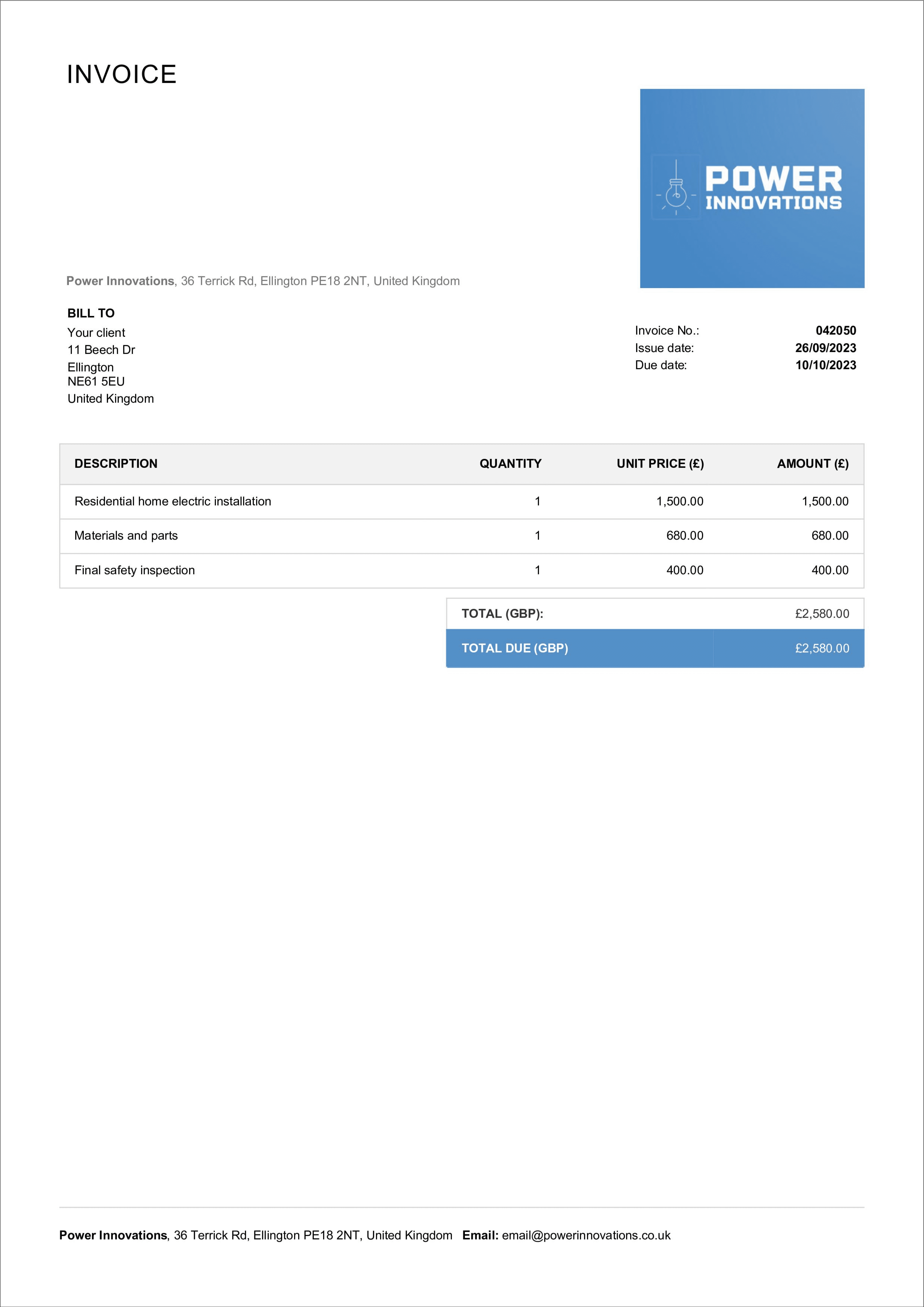 Electrical Invoice Templates Free & Editable Billdu