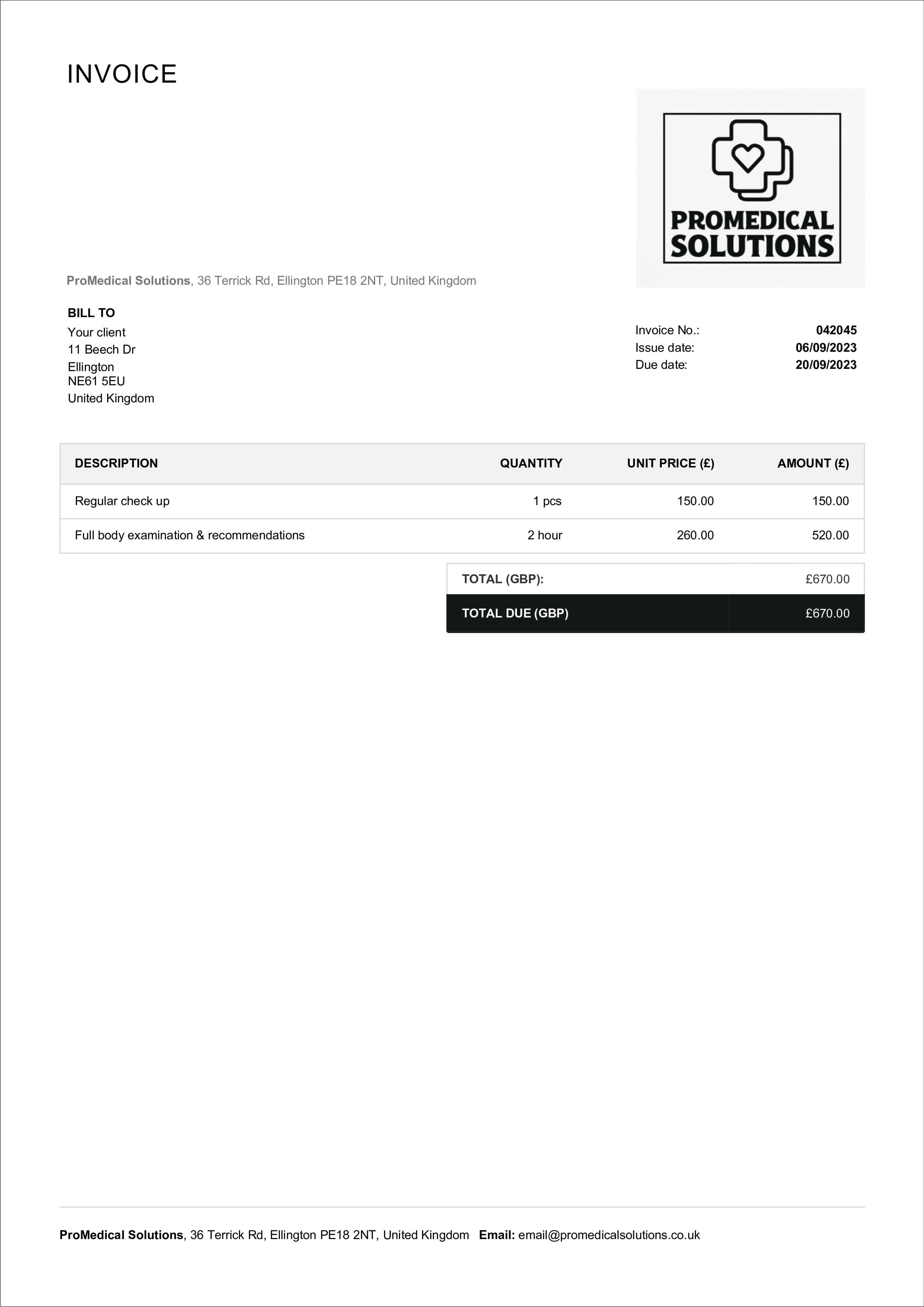 fillable medical invoice sample