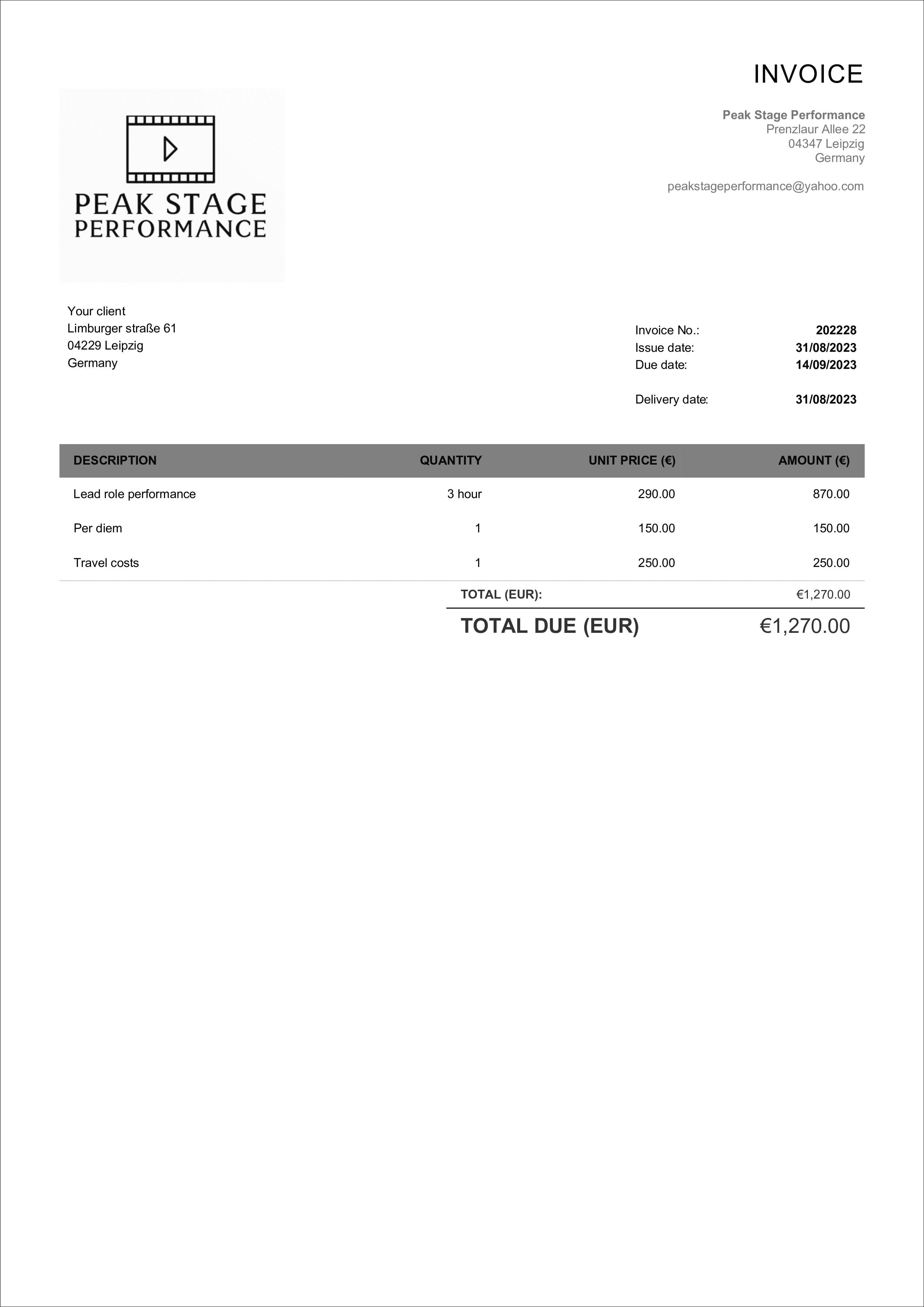 simple actor invoice layout