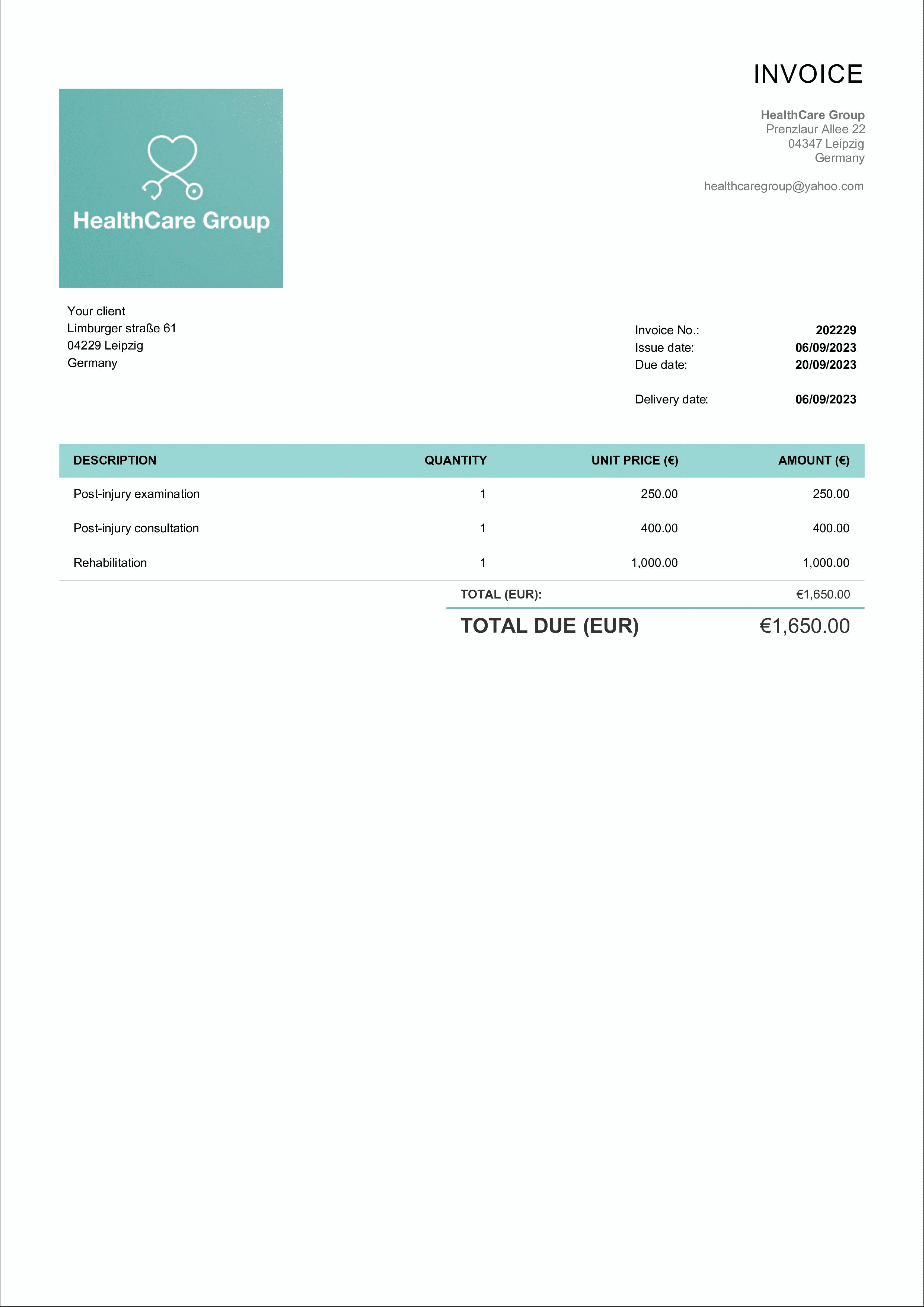 simple medical invoice bill template