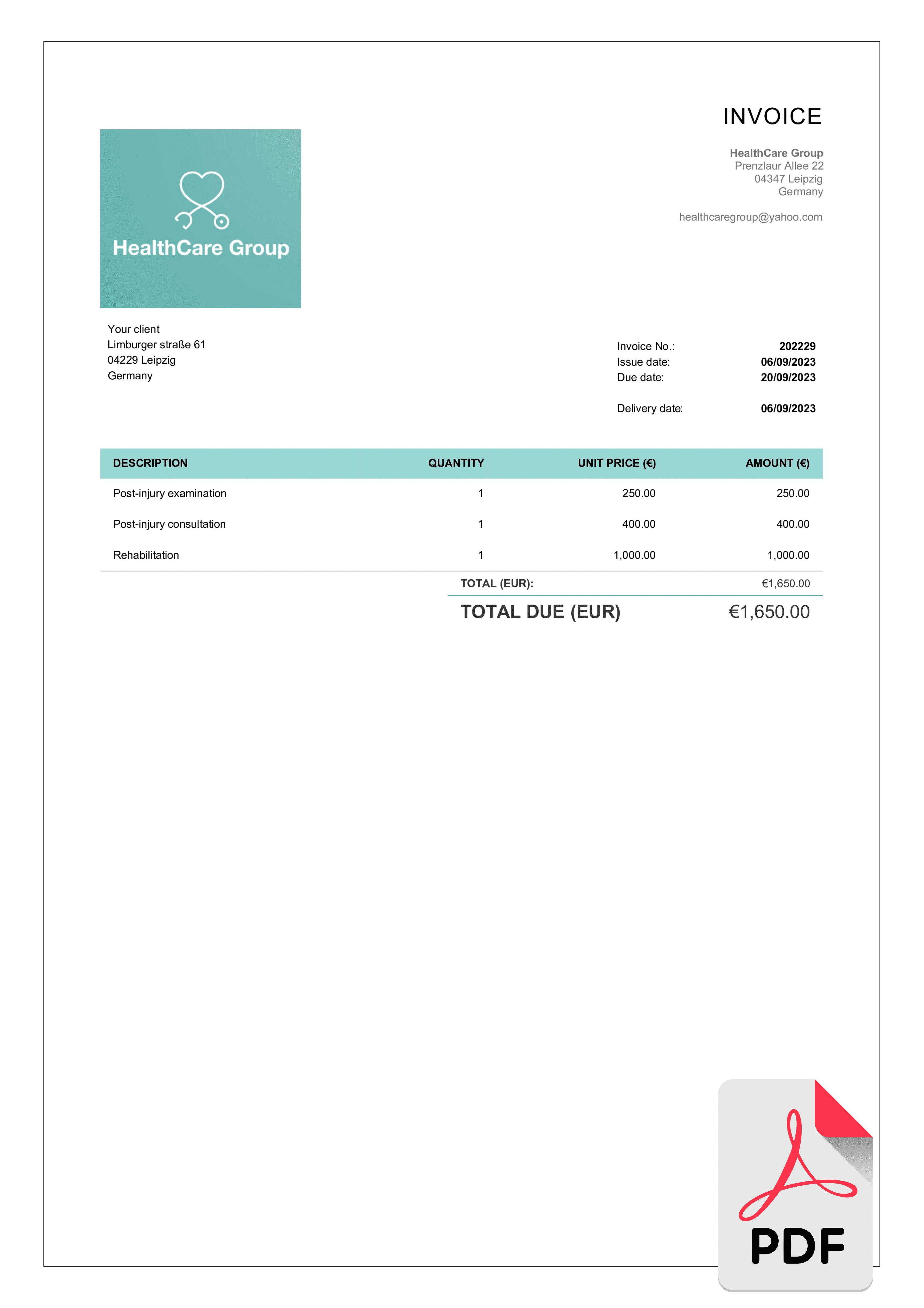 simple pdf medical invoice bill template