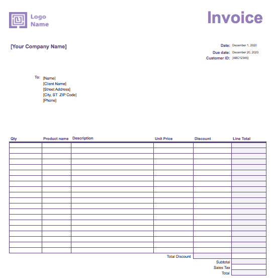 Table Styles of invoices in Excel