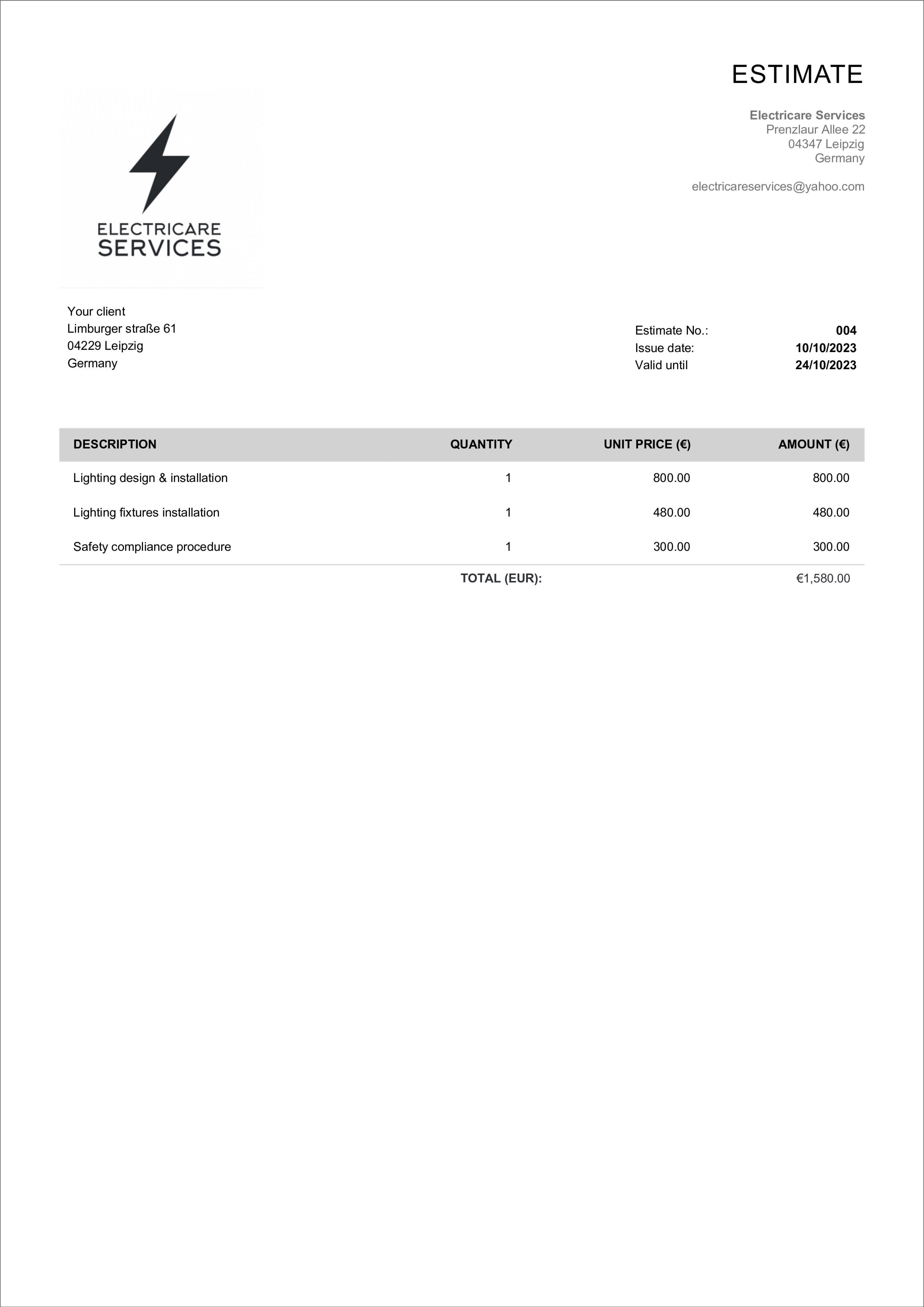 simple electrical estimate layout