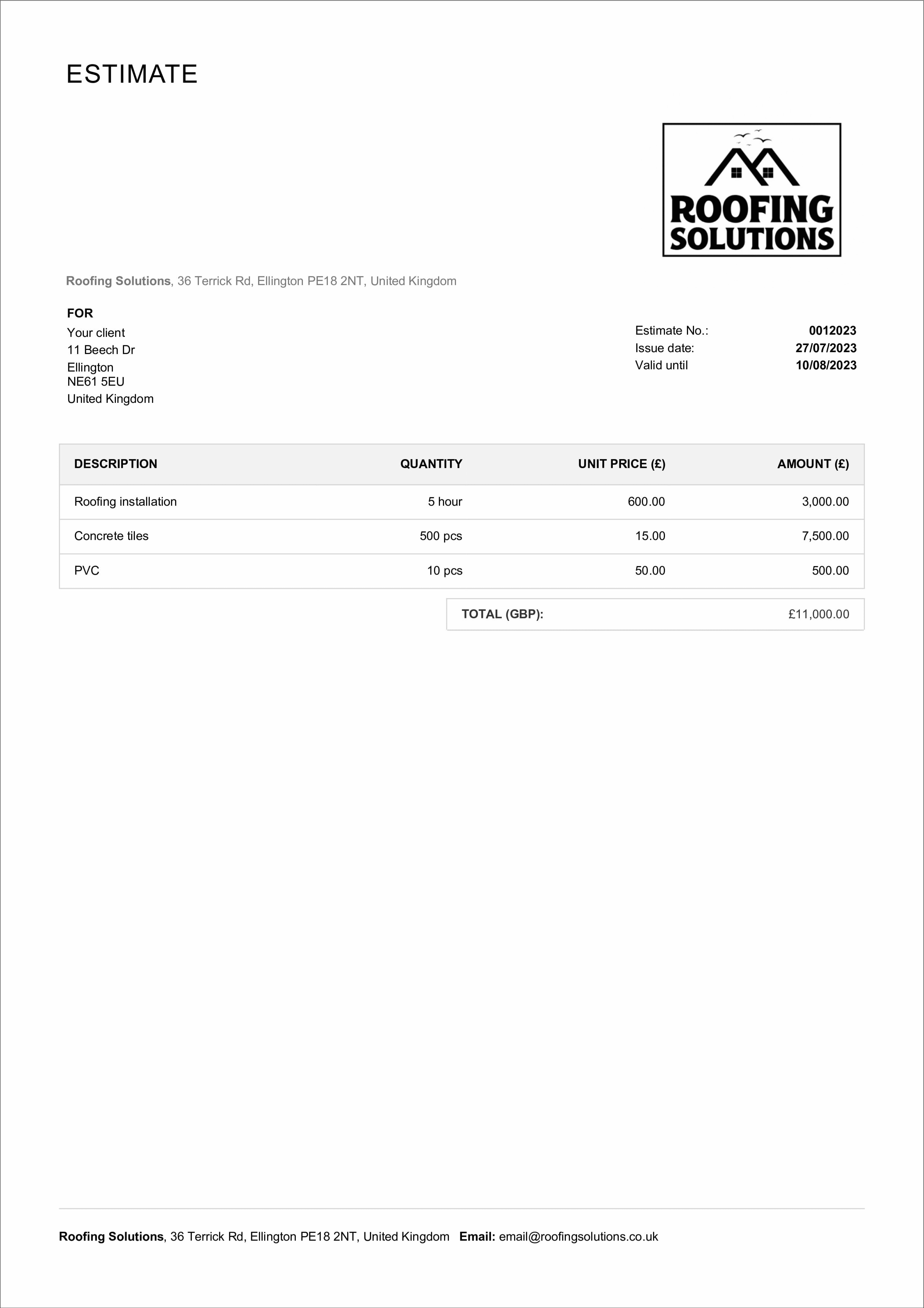 contractor estimate template example