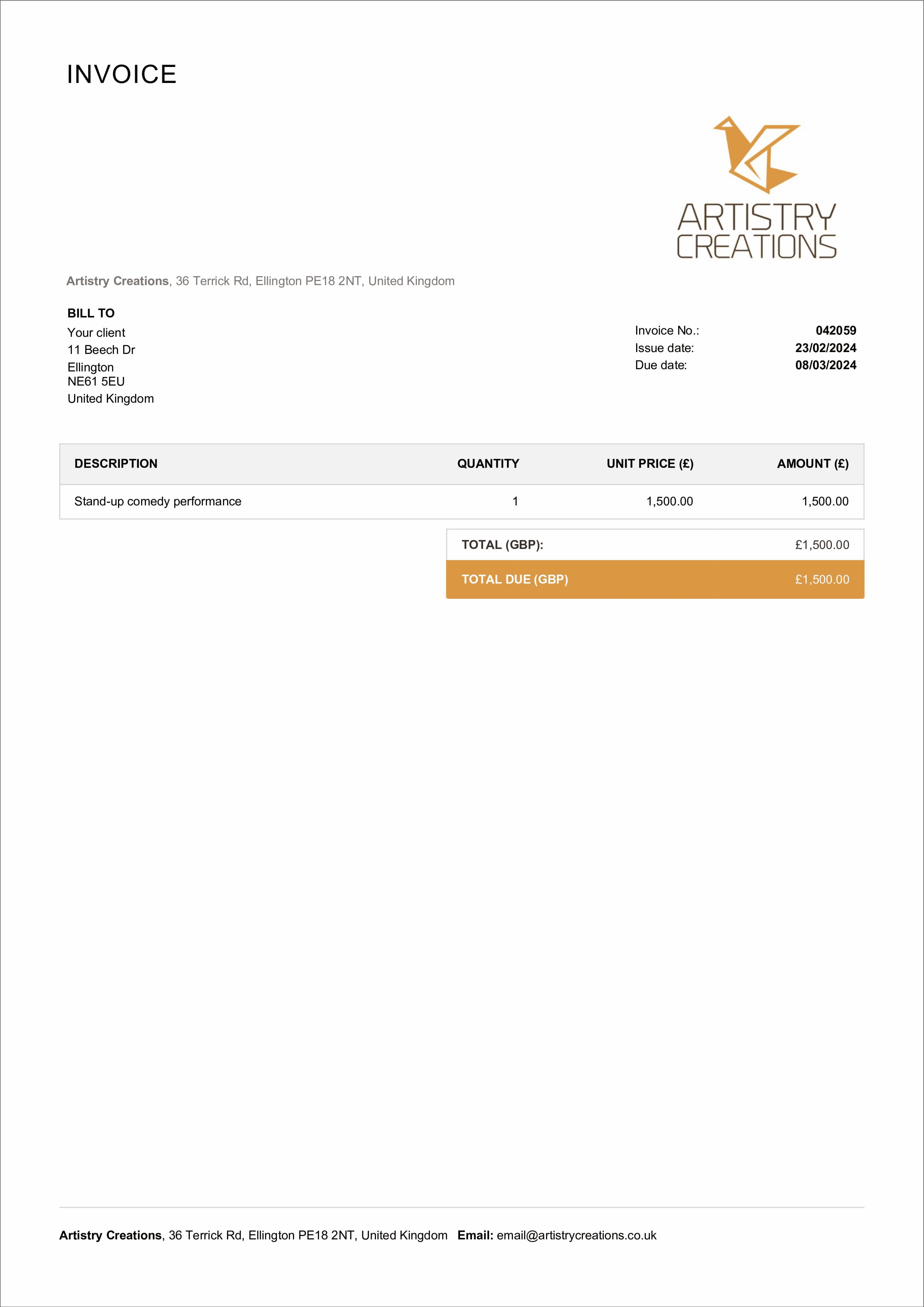 fillable art invoice template example