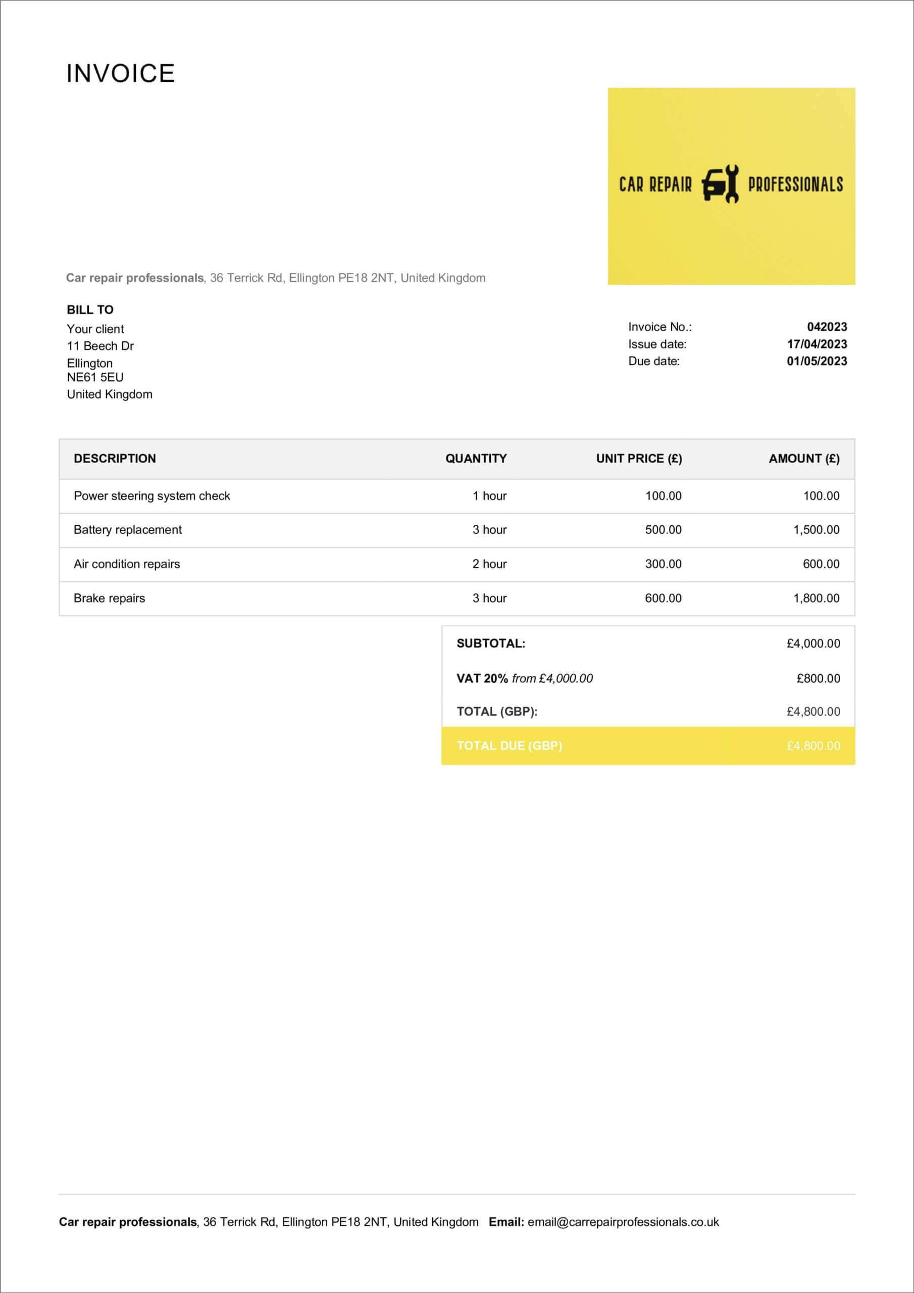 fillable labor invoice template example