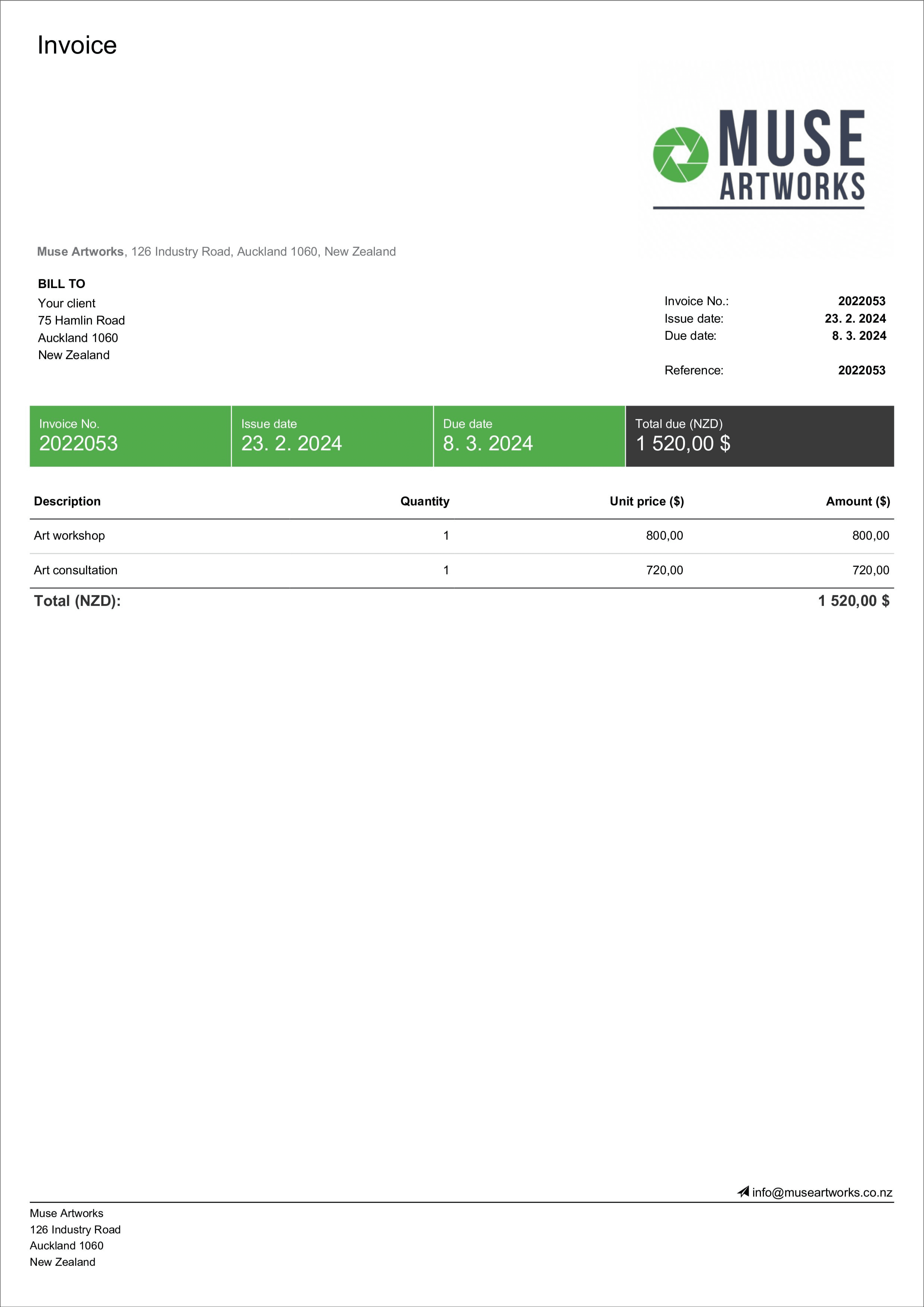 free artist invoice template