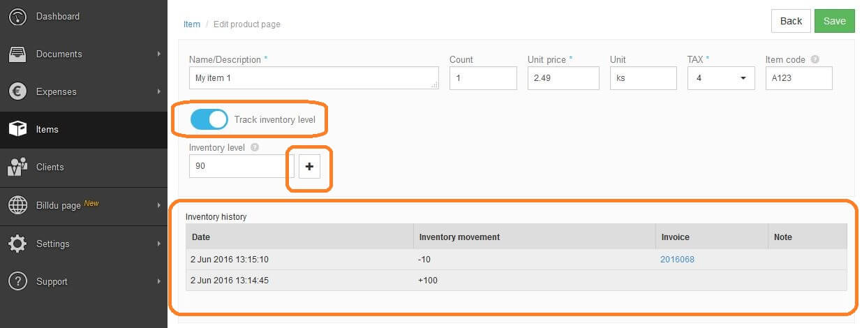 Billdu Online Tracking inventory level 1