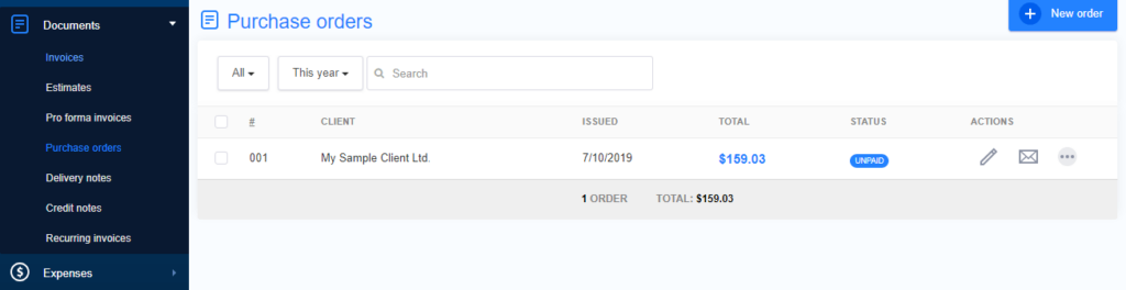 See all the Purchase orders in your dashboard