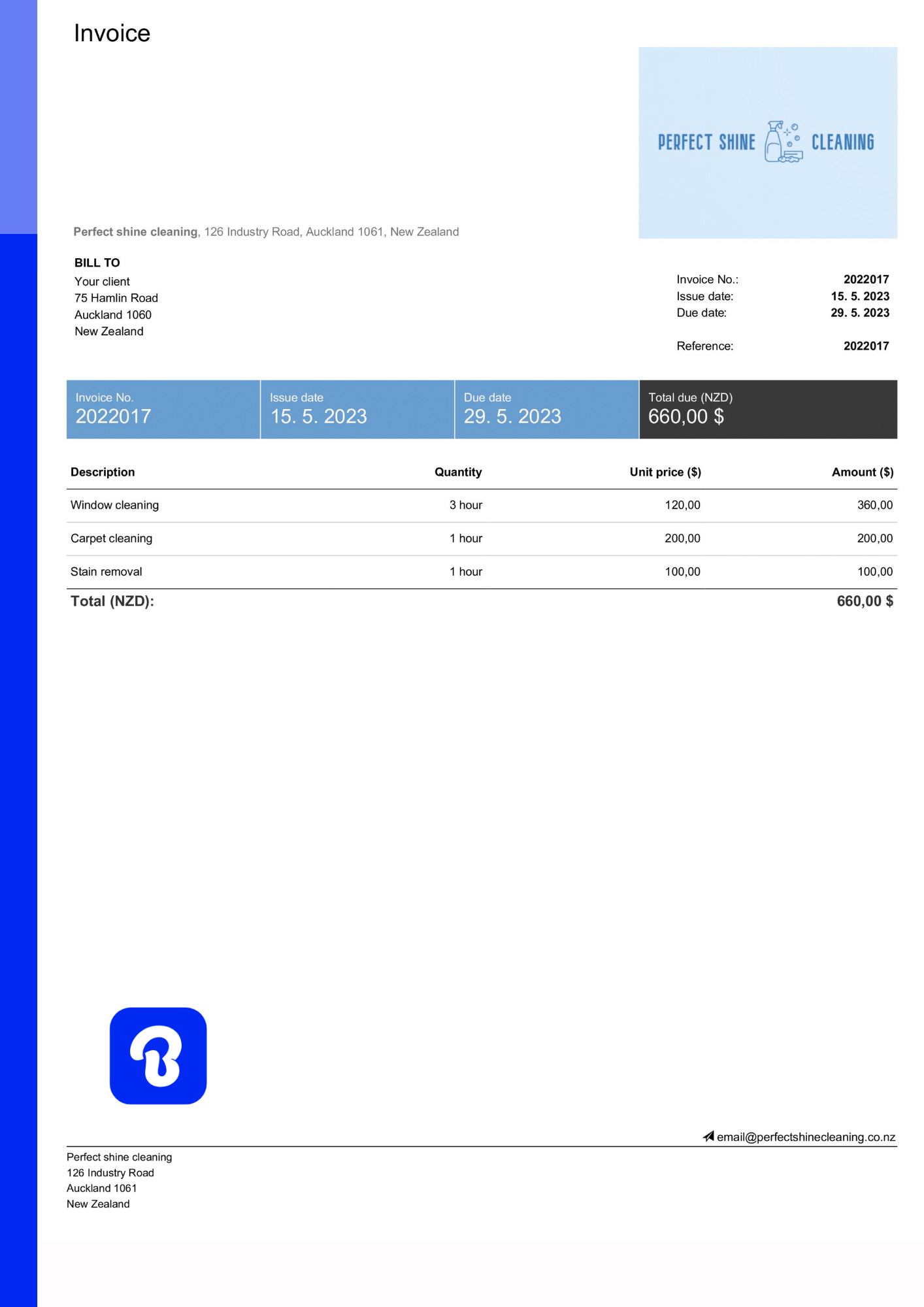 Invoice template for cleaning services