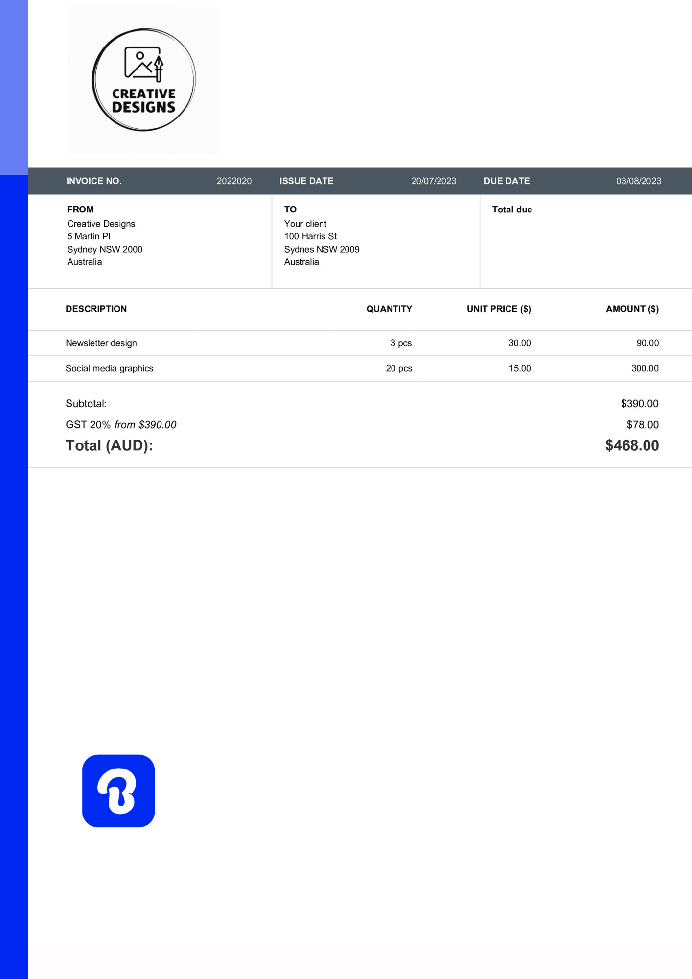 Invoice template for designers