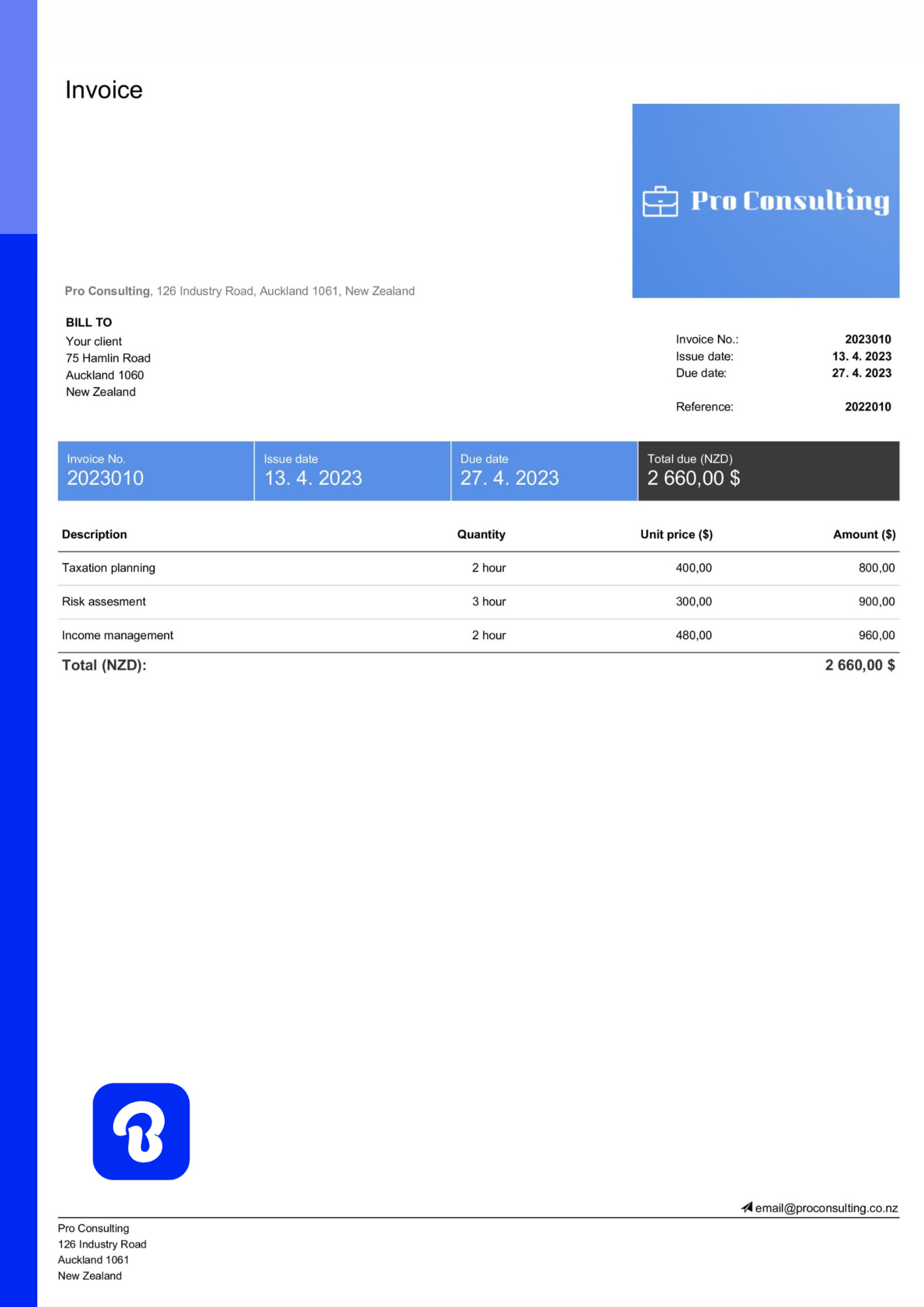 Invoice templates for consultants