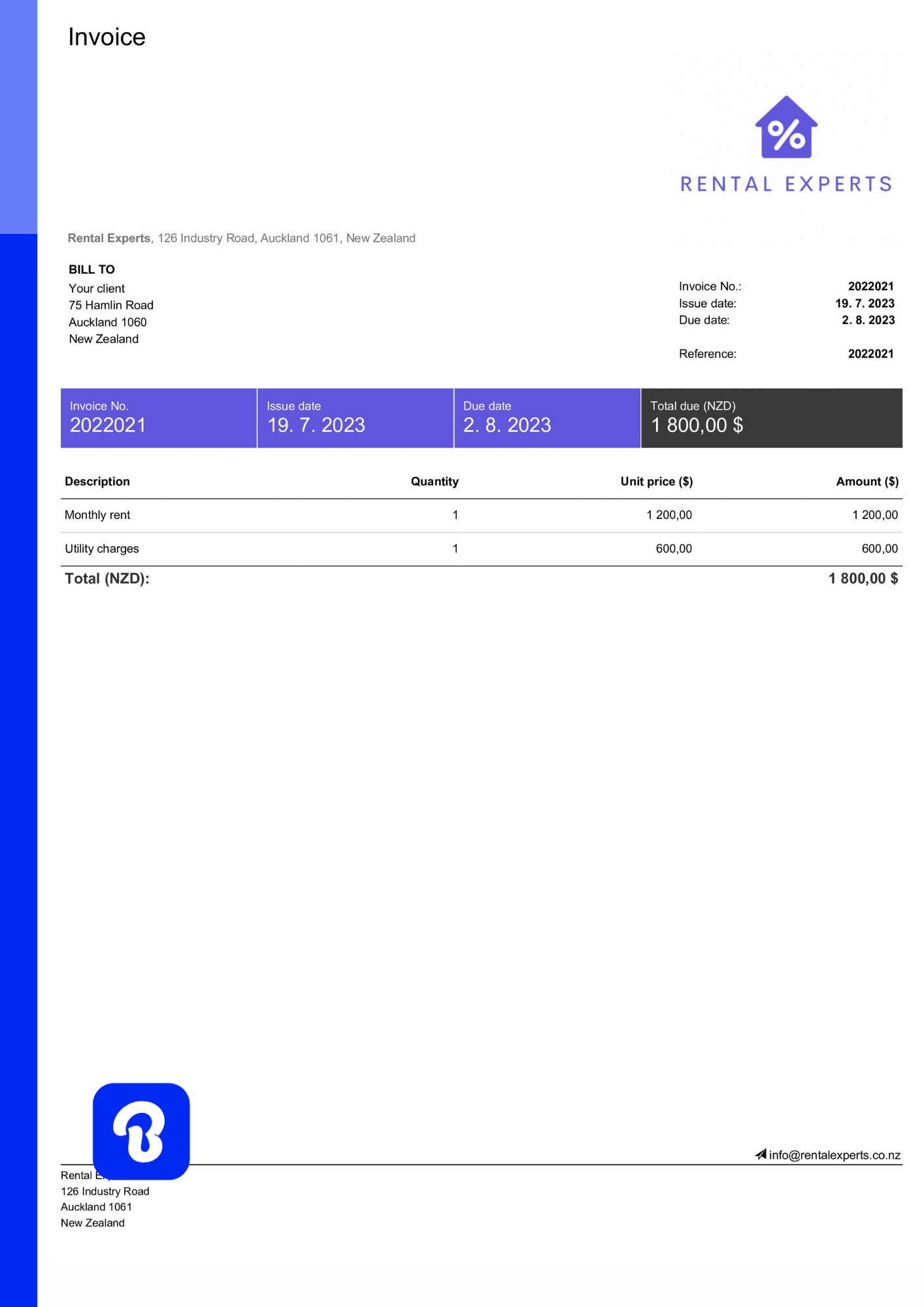 Rental invoice template