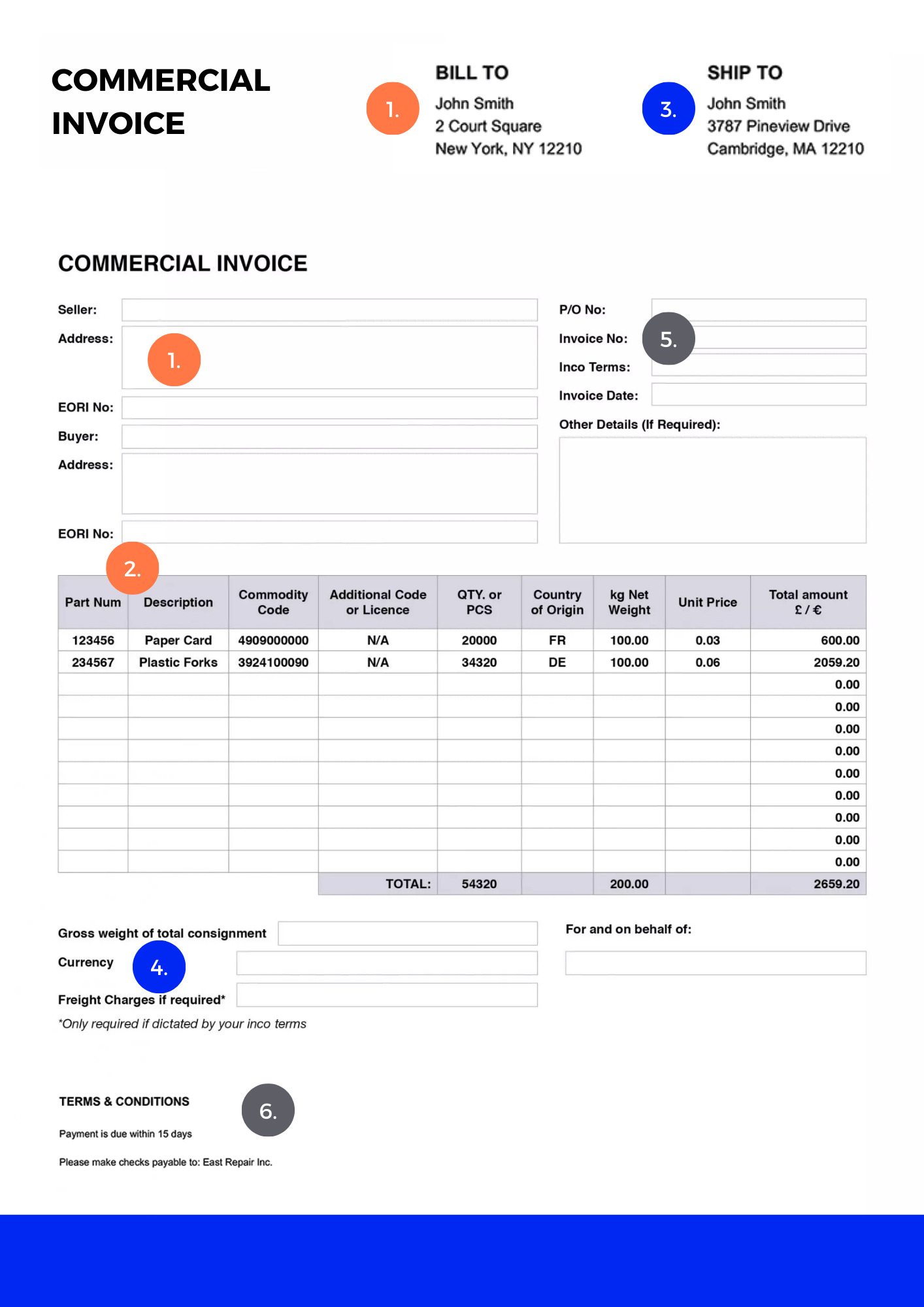 commercial invoice template example