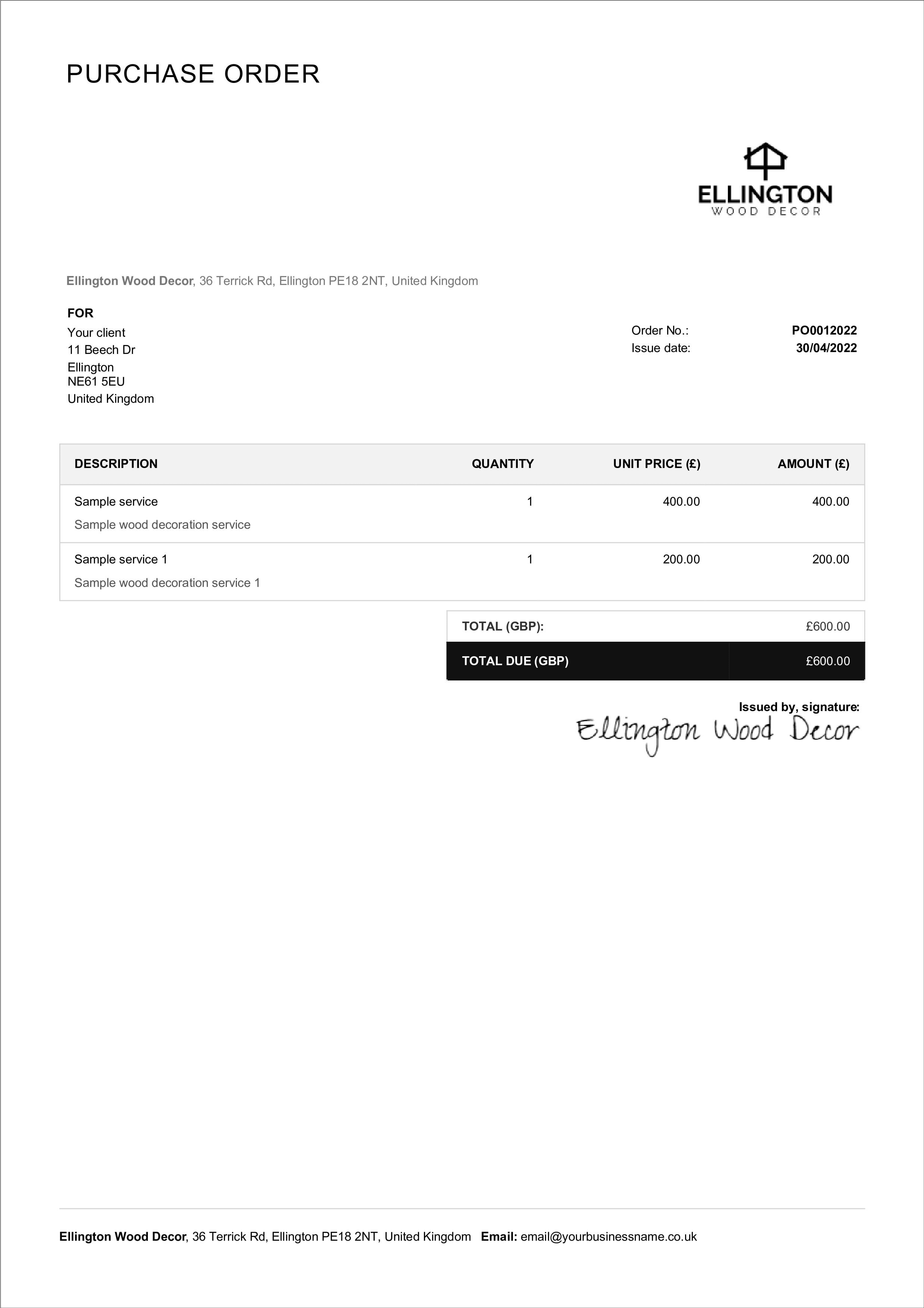 Blanket purchase order template