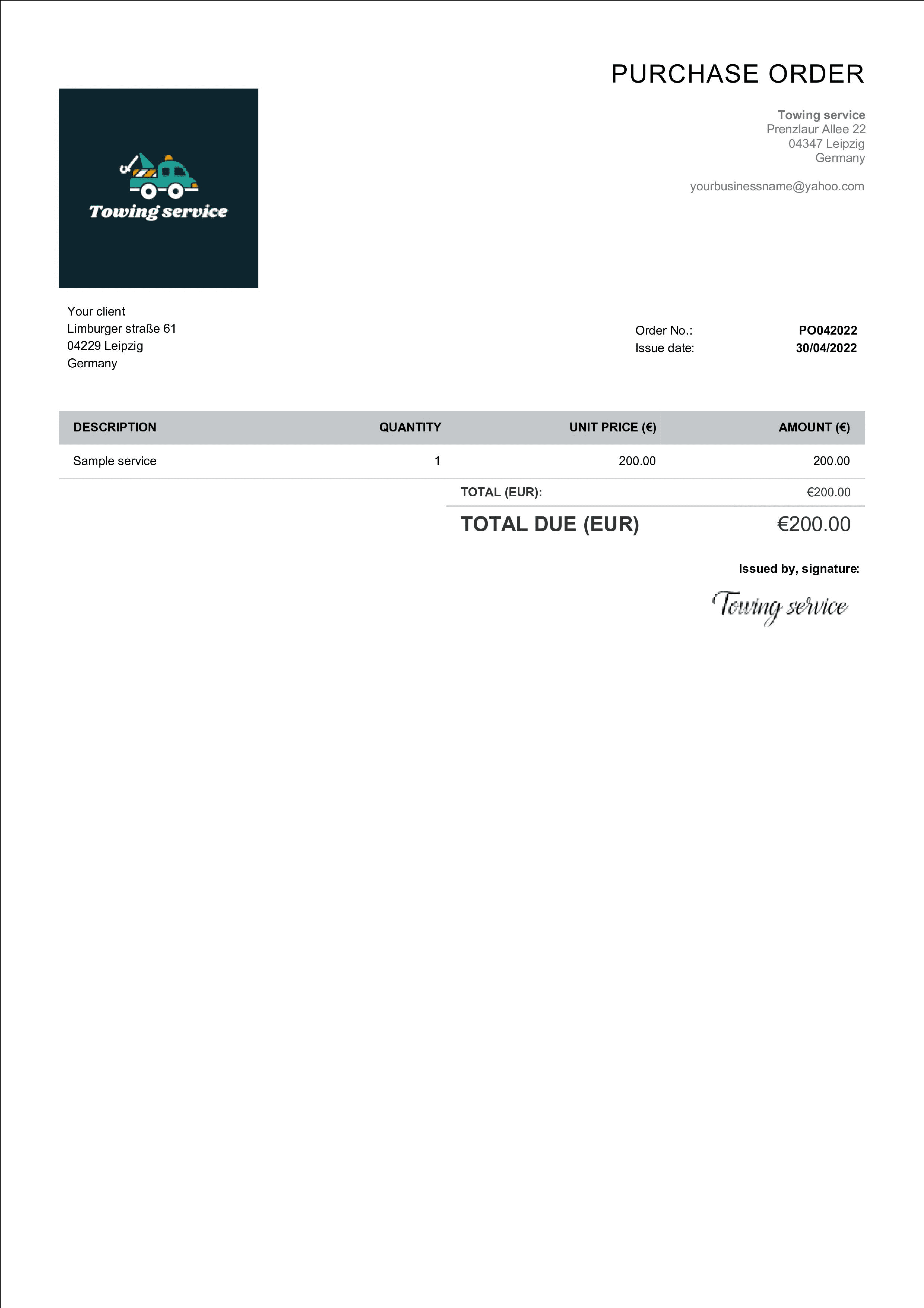 Contract Purchase Order Template