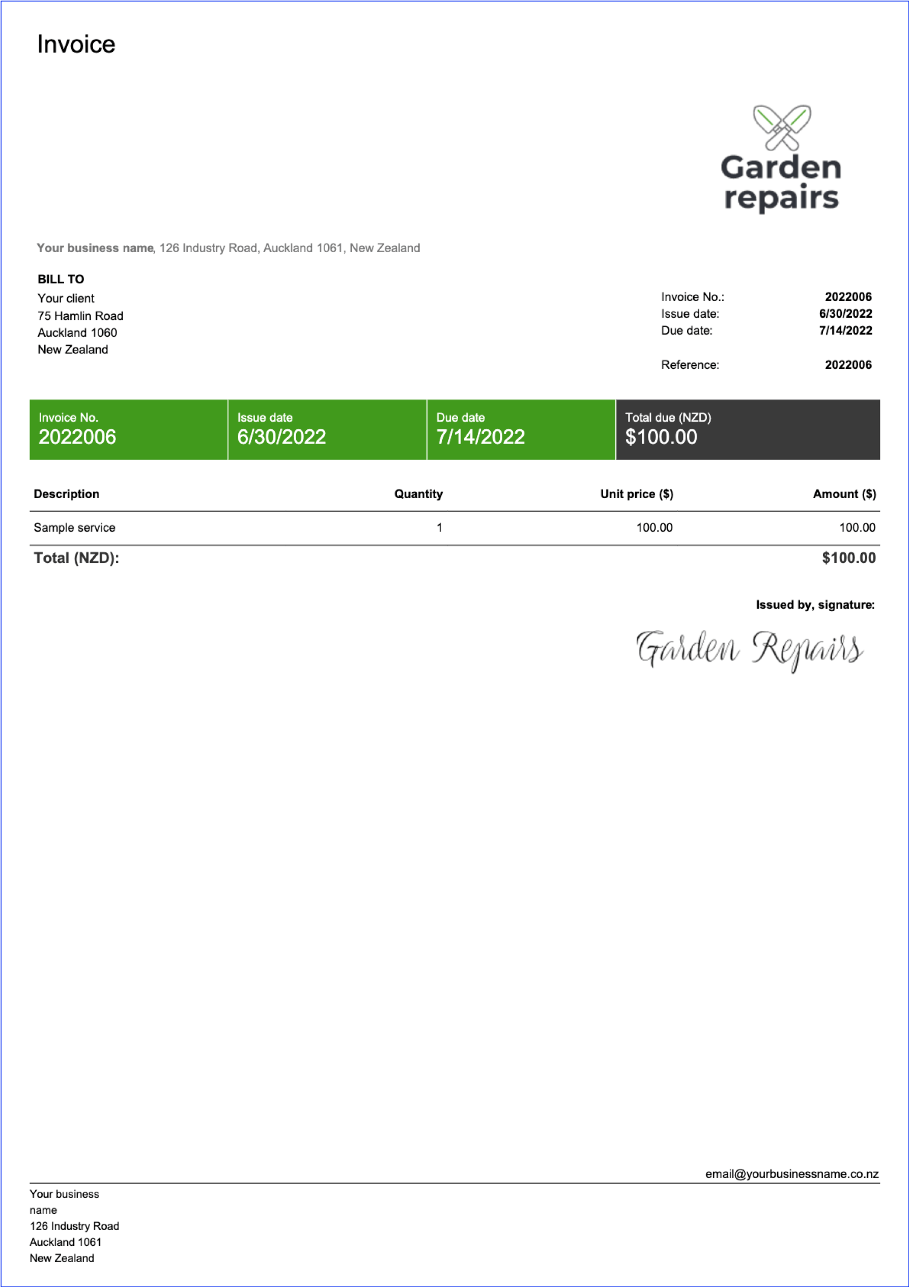 Invoice template Billdu- free download