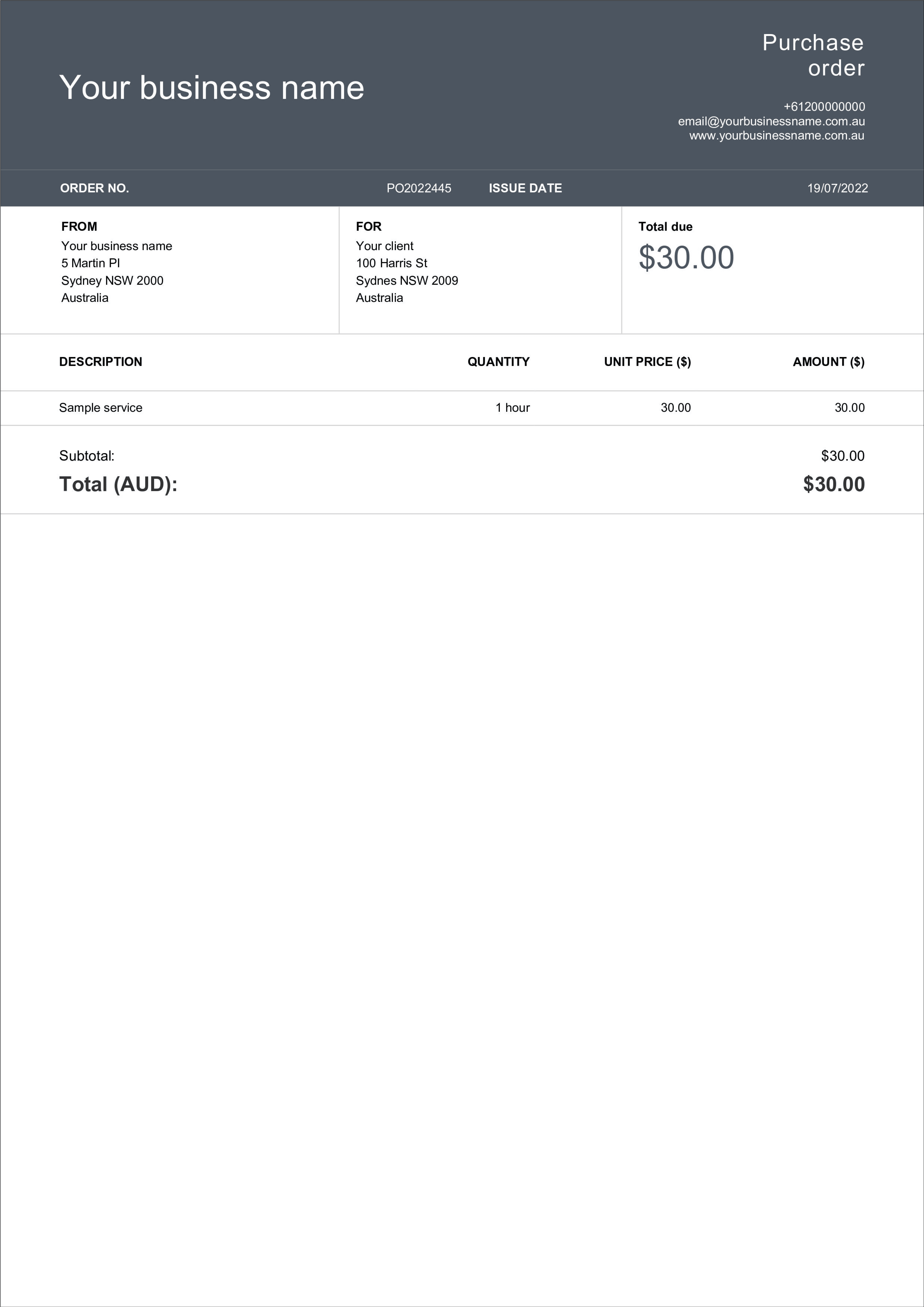 Planned Purchase Order Template