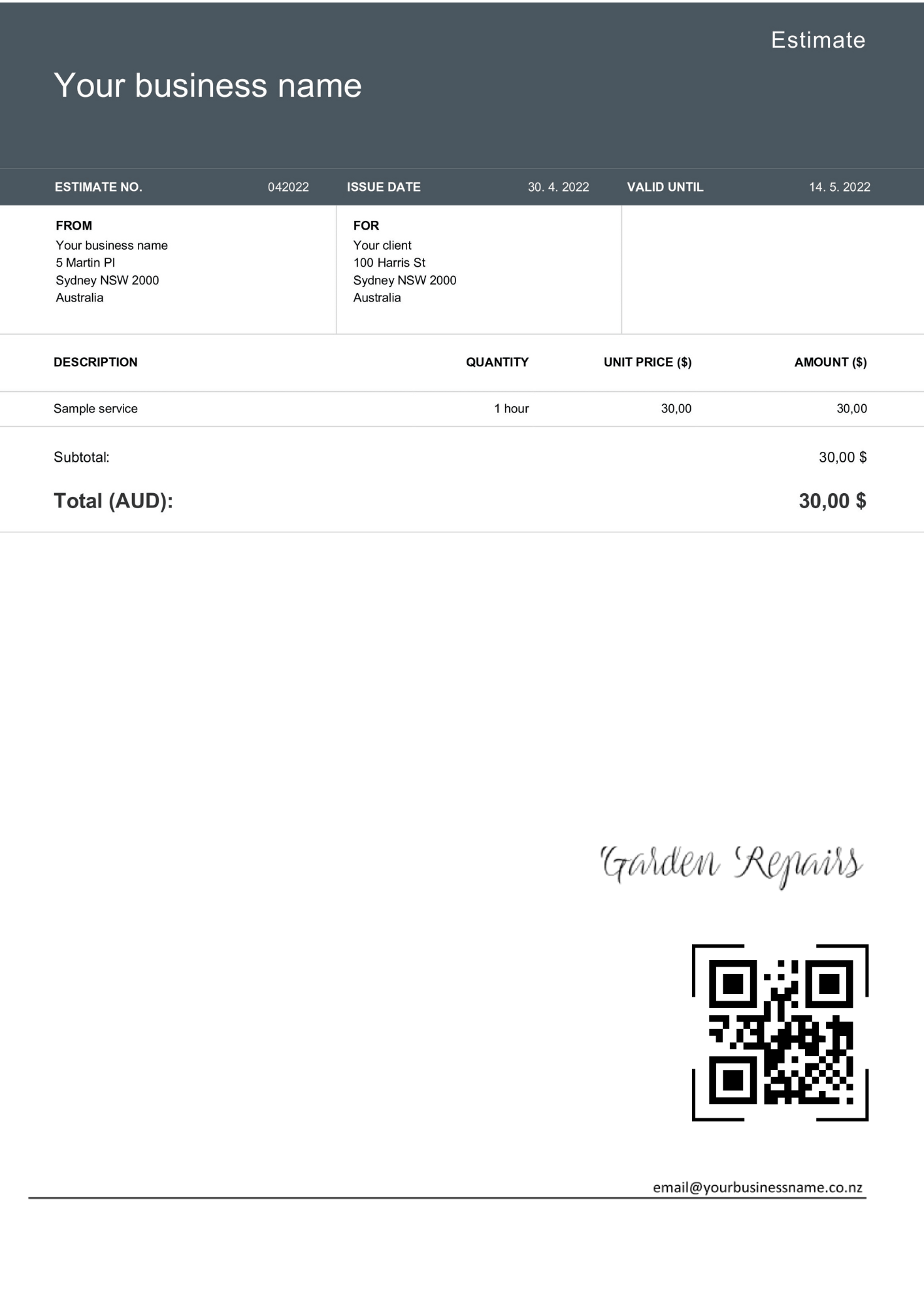 Estimate template for Invoice